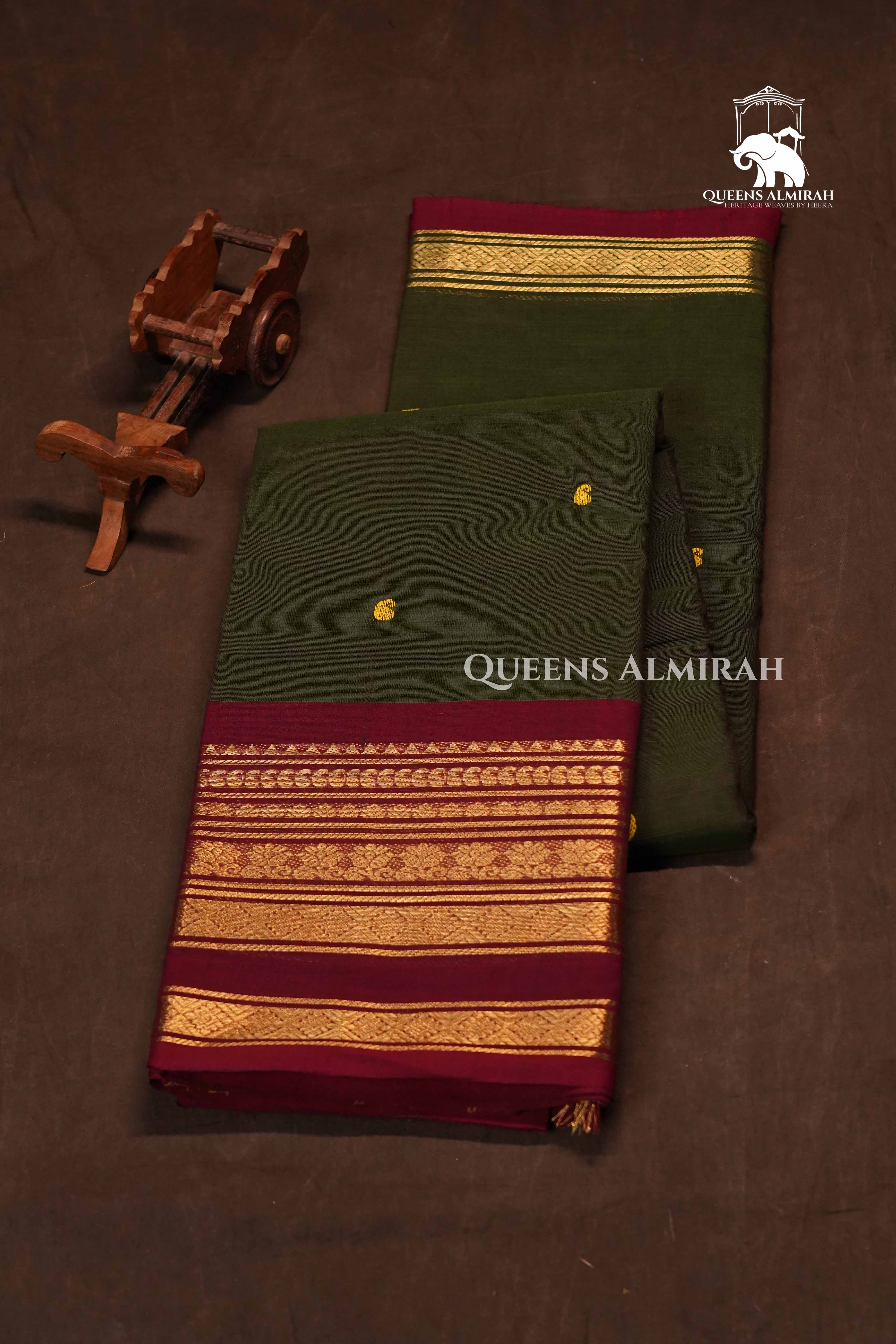 Algae Green With Maroon Kanchi Cotton Saree