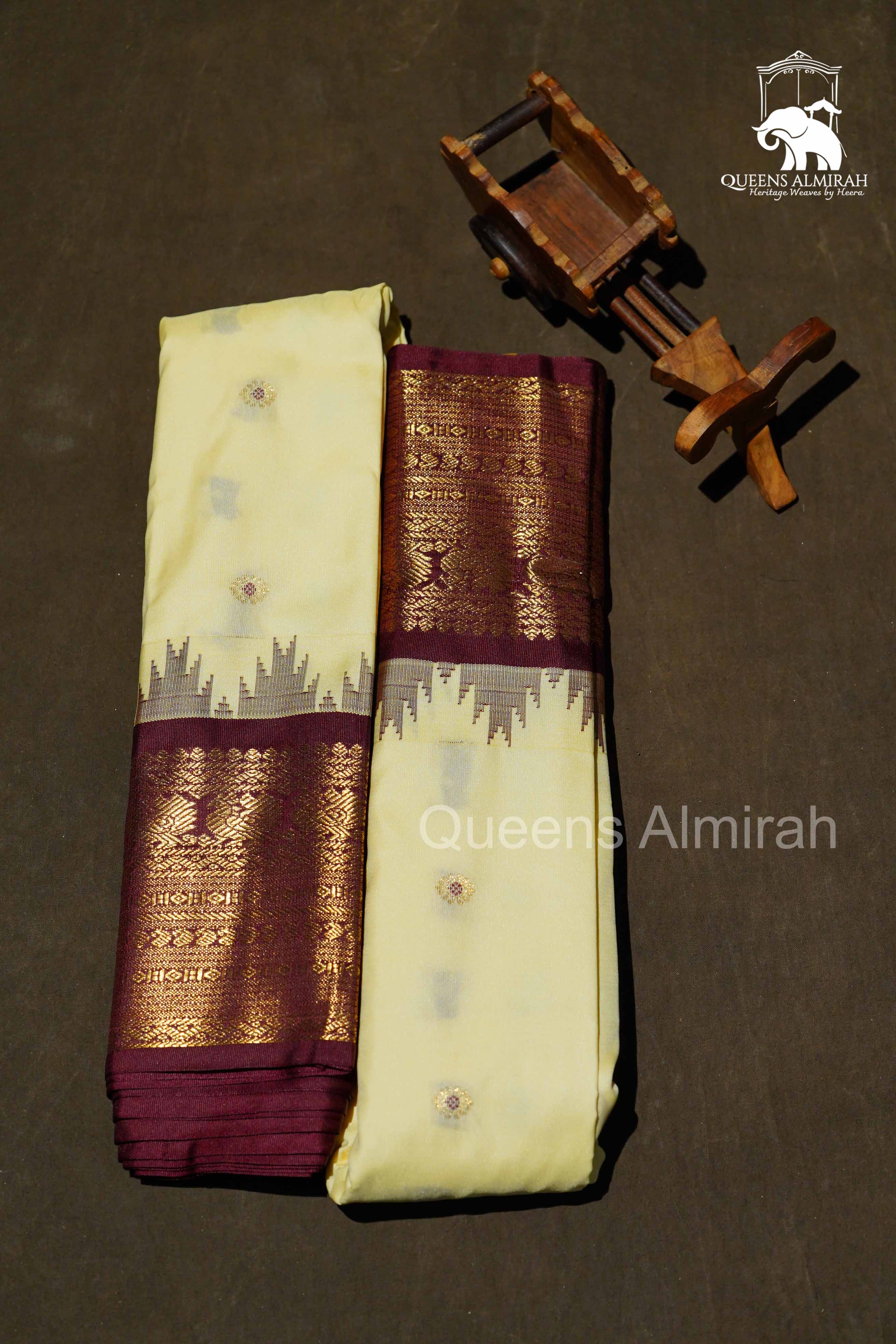 Pale With Brown Border Semi Gadwal Silk Saree