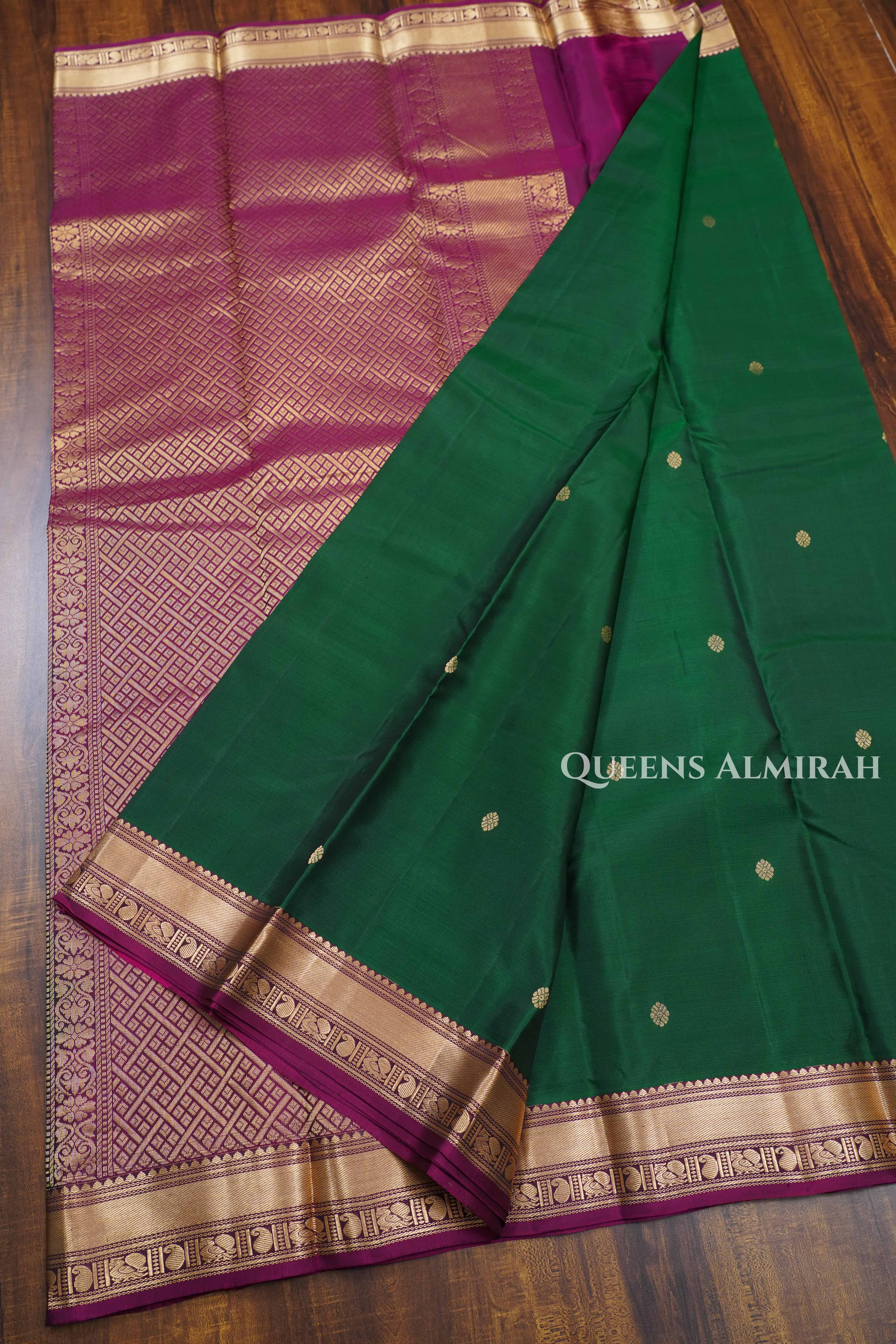 Meenakshi Green With Pink Pure Kanchivaram Silk Saree