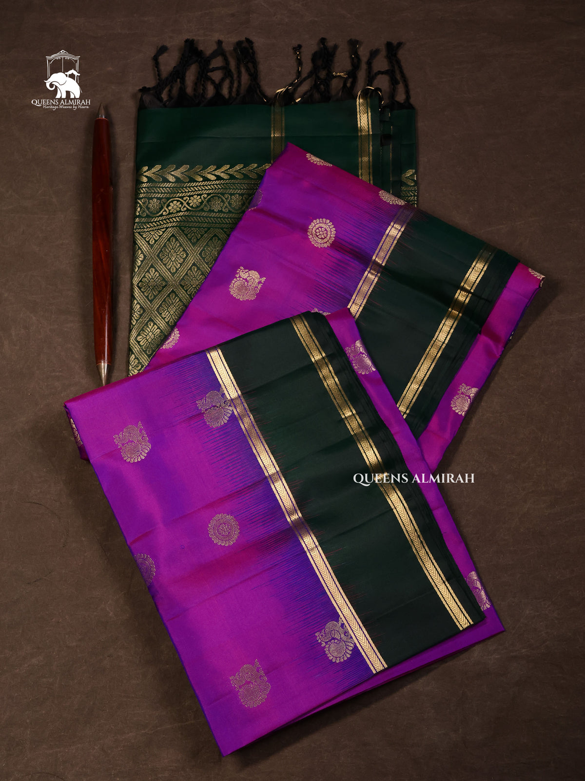 Vadamalli Purple With Green Pure Soft Silk Saree