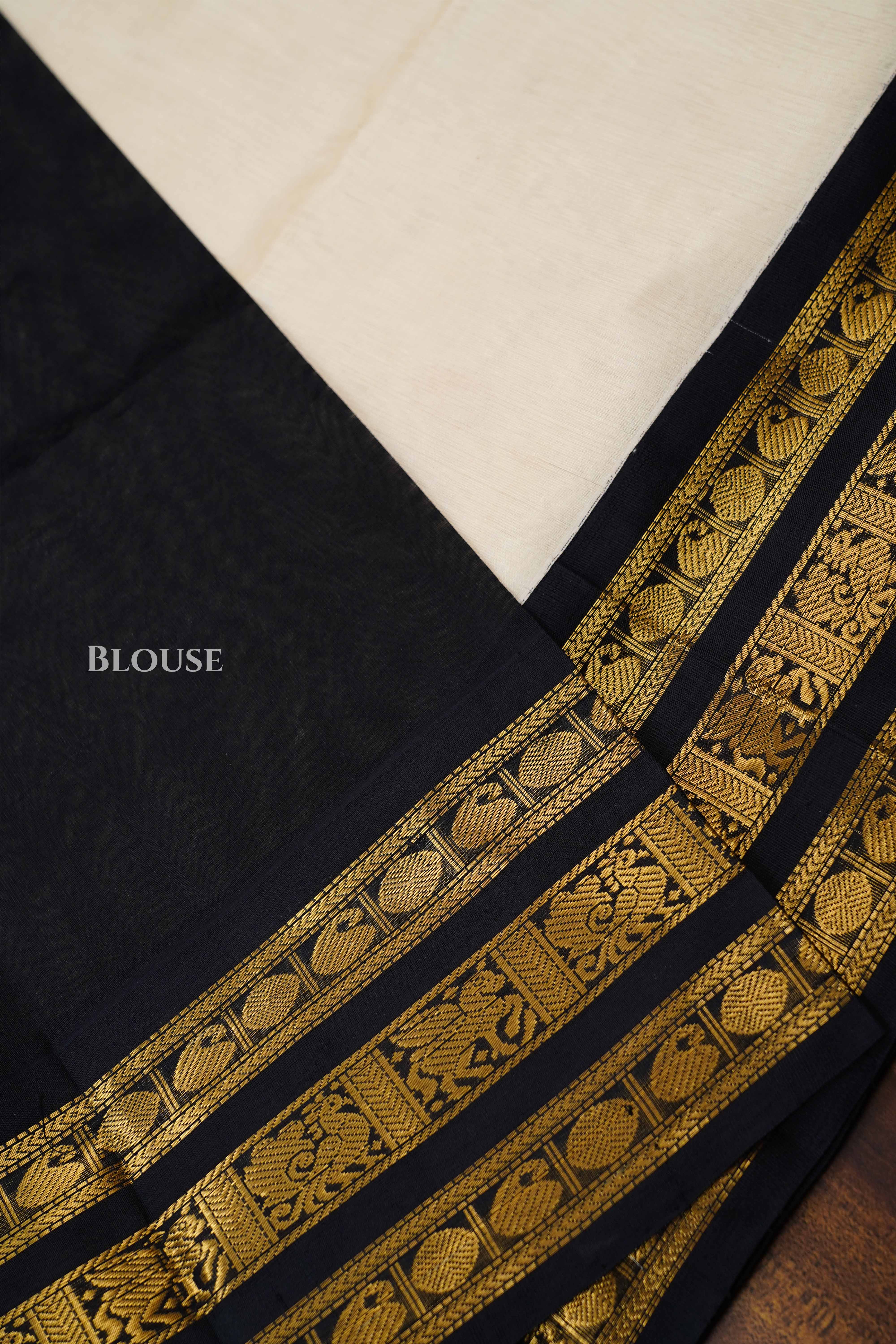 White With Black Pure Silk Cotton Saree