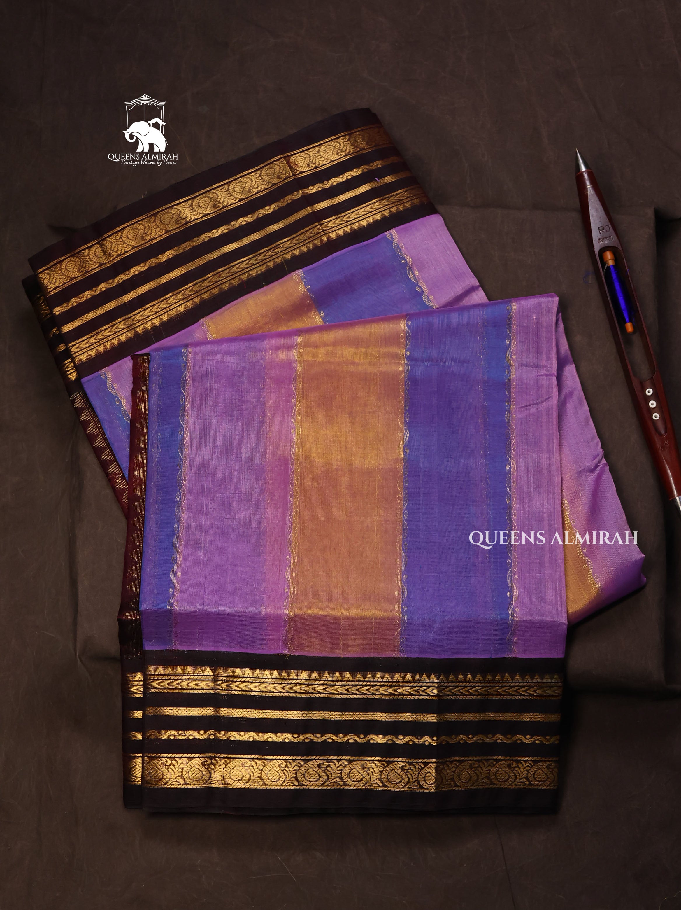 Multicolor With Dark Chocolate Brown Border Pure Silk Cotton Saree