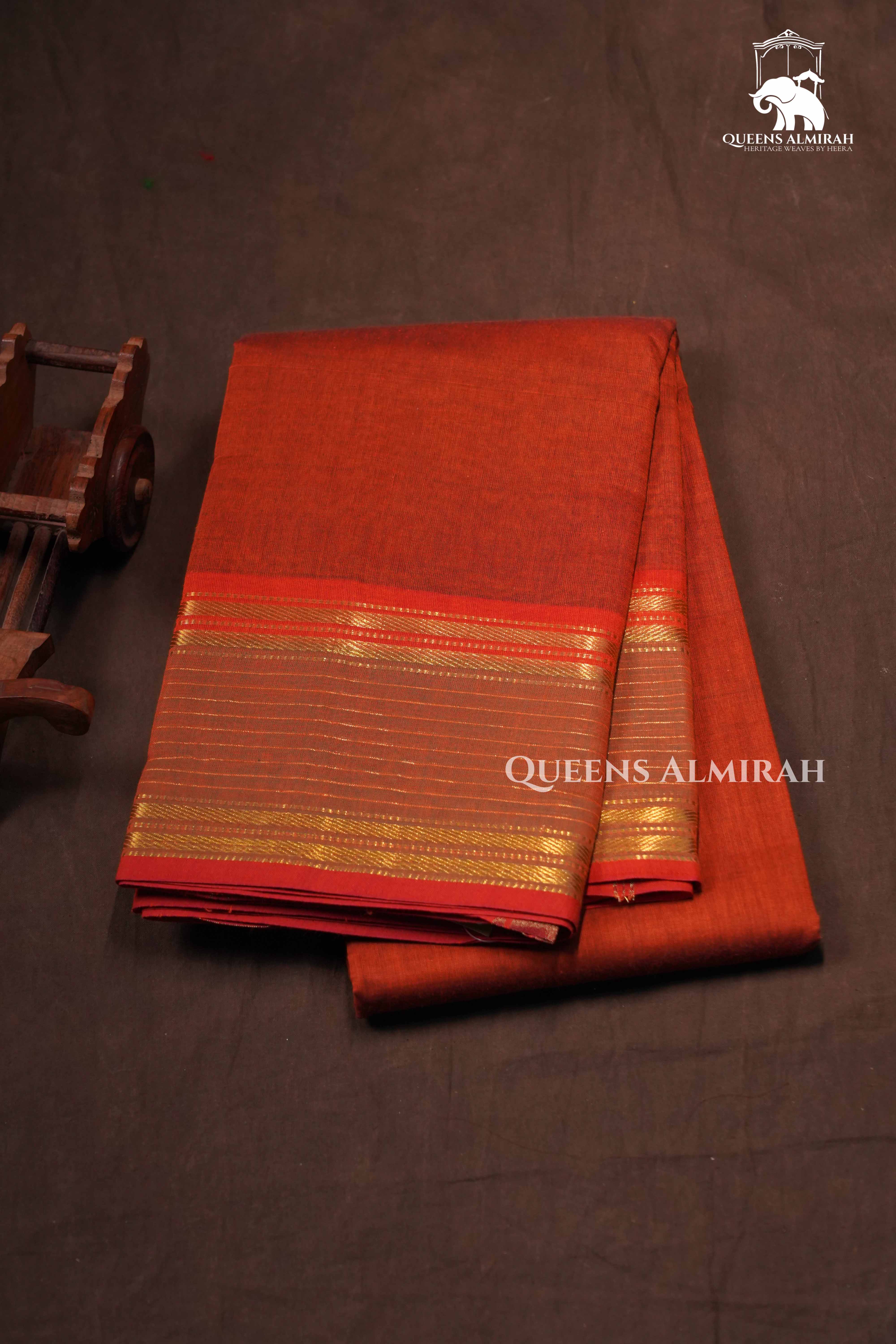 Brownish Red Chettinad Cotton Saree
