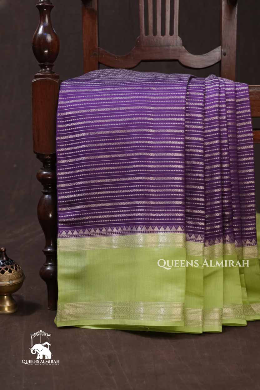 Purple With Green Chiniya Silk Saree