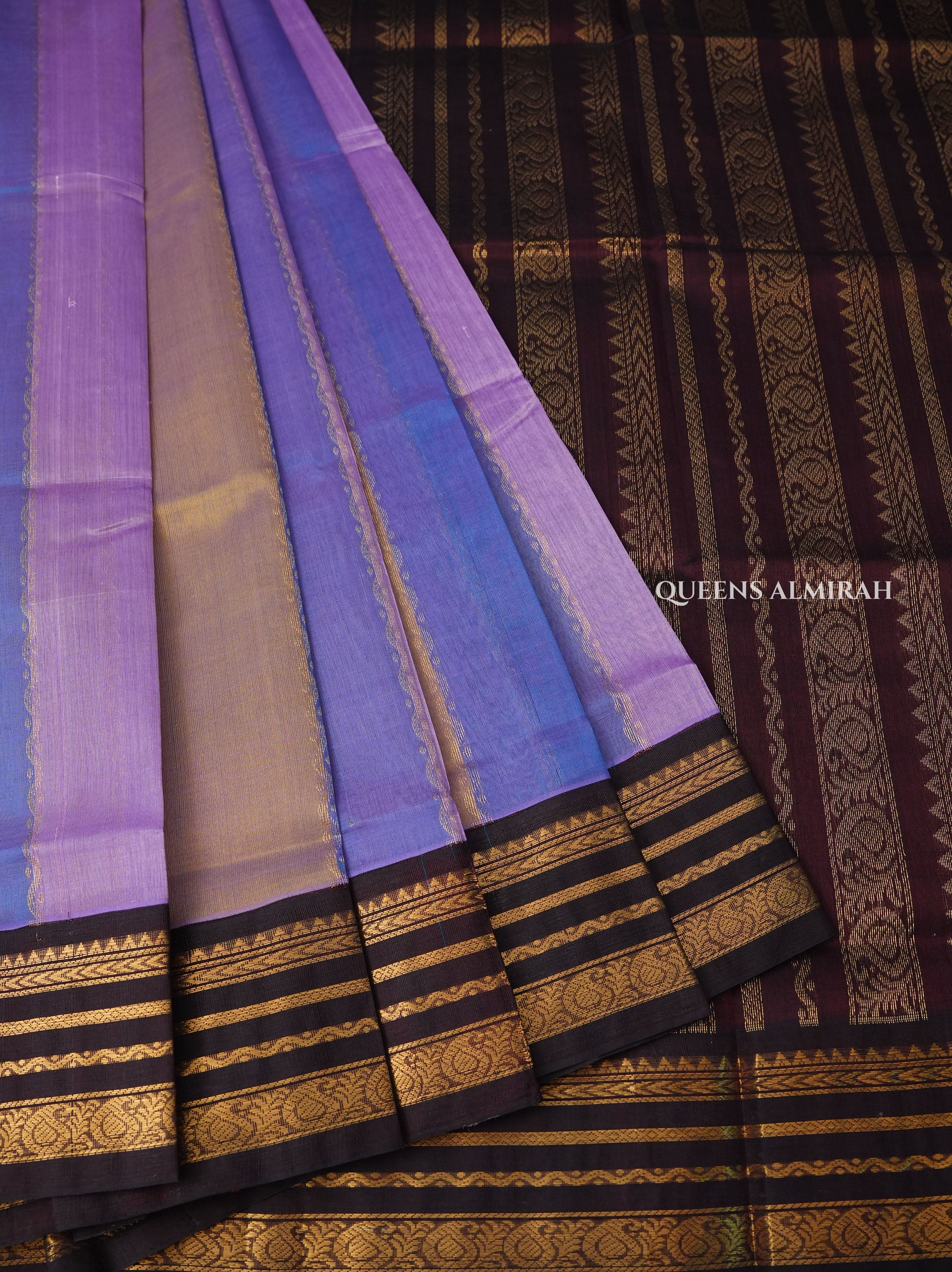Multicolor With Dark Chocolate Brown Border Pure Silk Cotton Saree