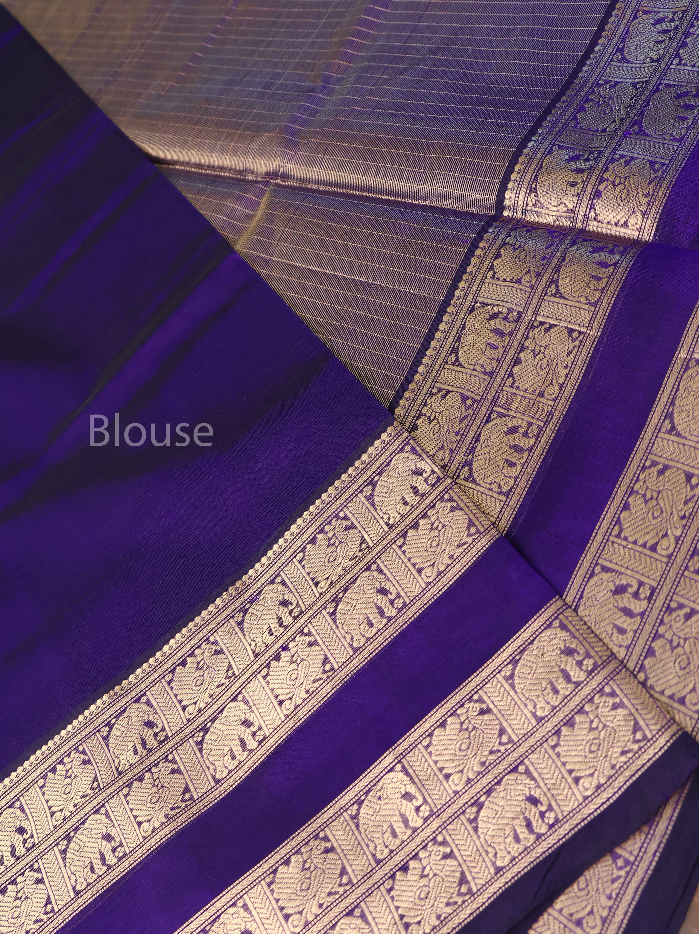 Golden With Blue Chettinad Silk Cotton Saree