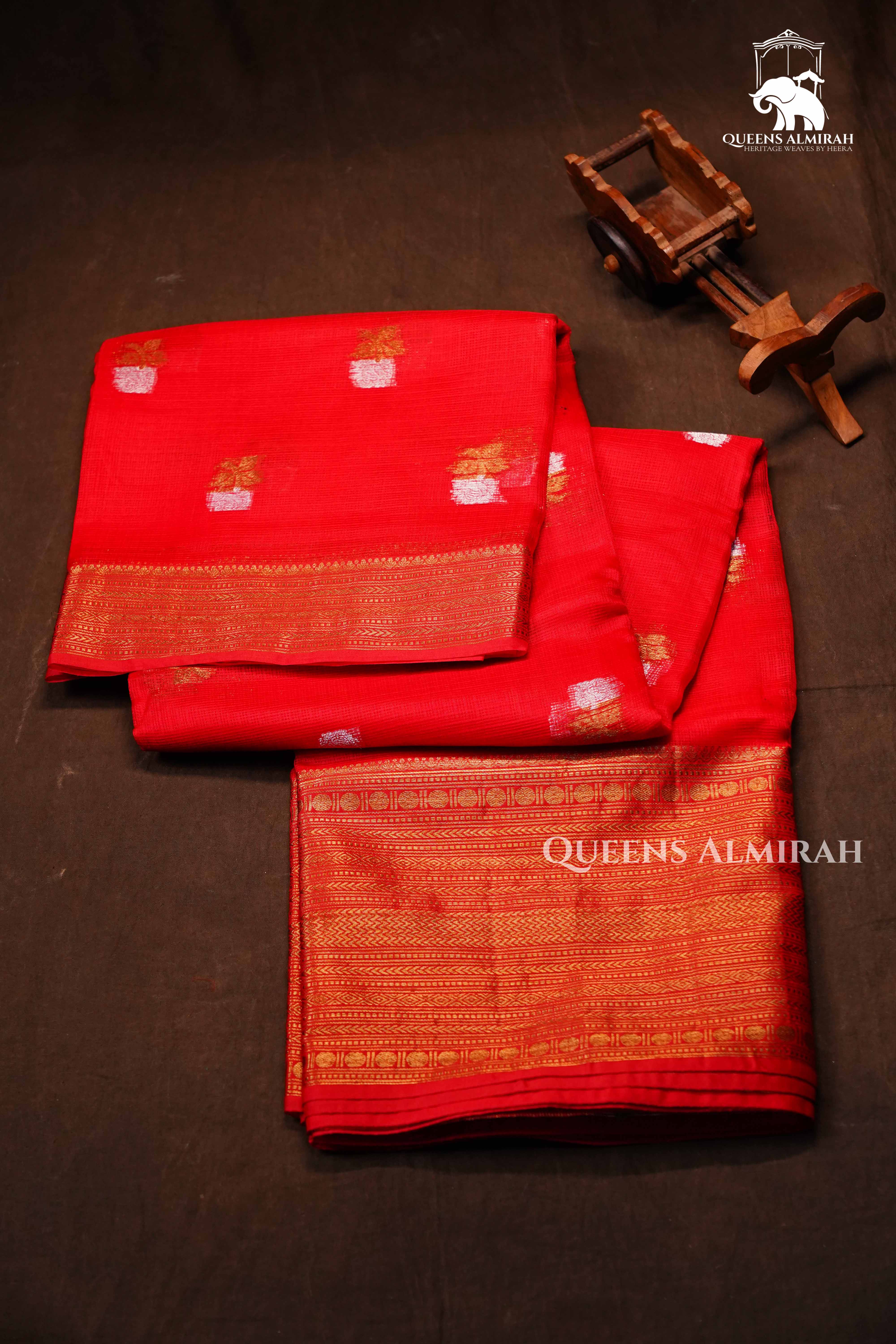 Dark Red Pure Kota Silk Saree