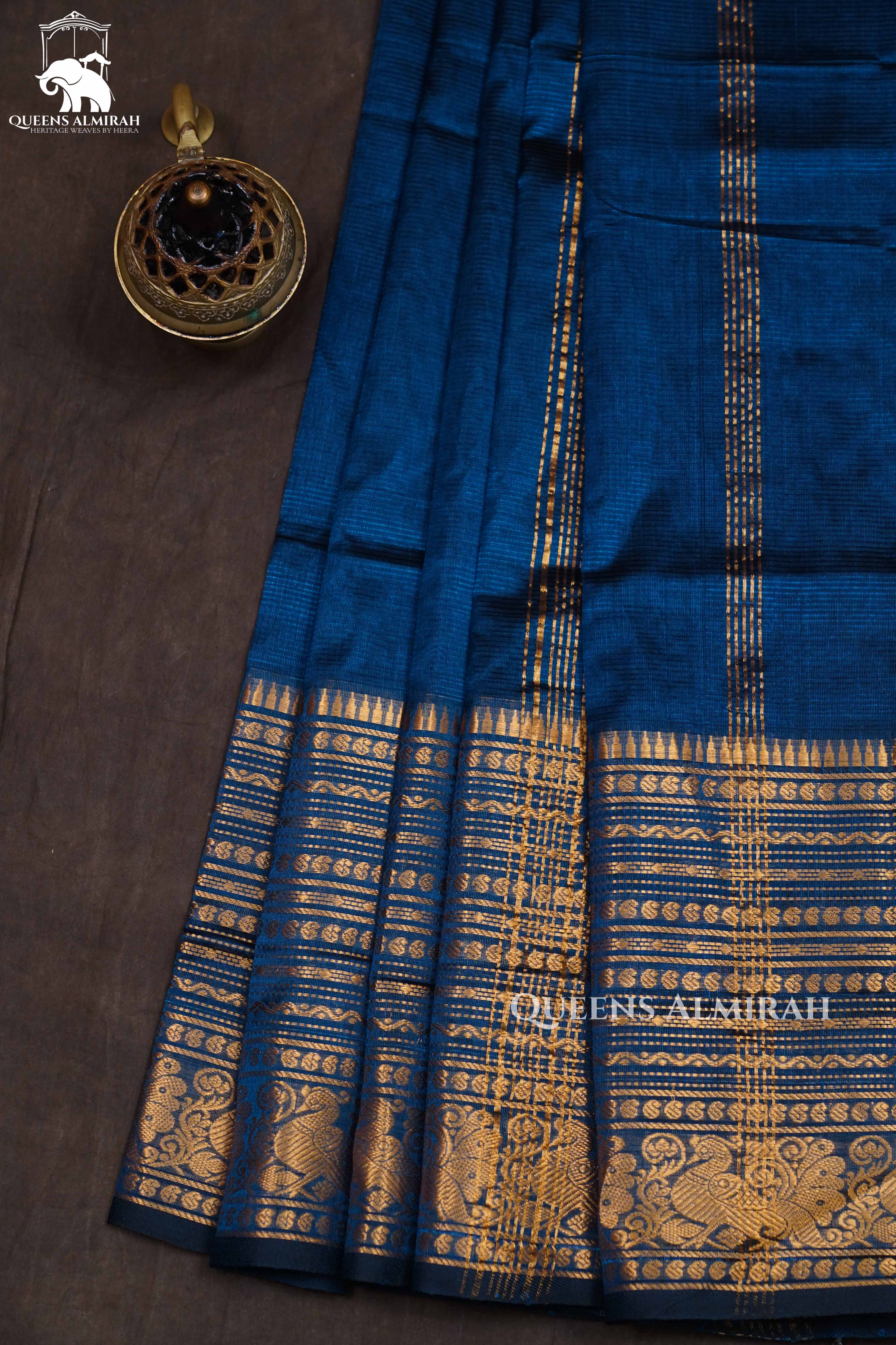 Dark Blue With Border Pure Silk Cotton Saree