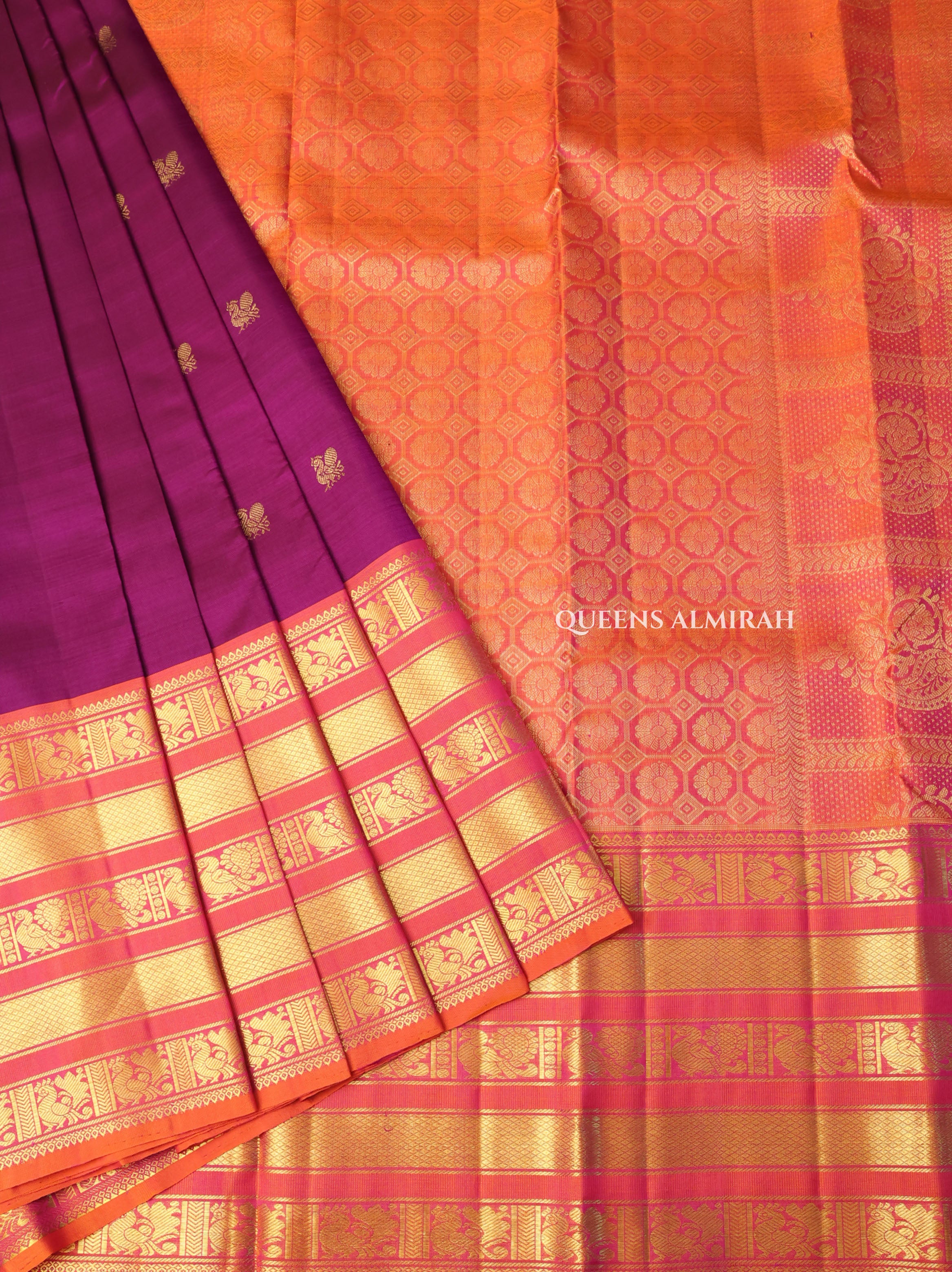 Purple With Orange Pure Kanchivaram Silk Saree