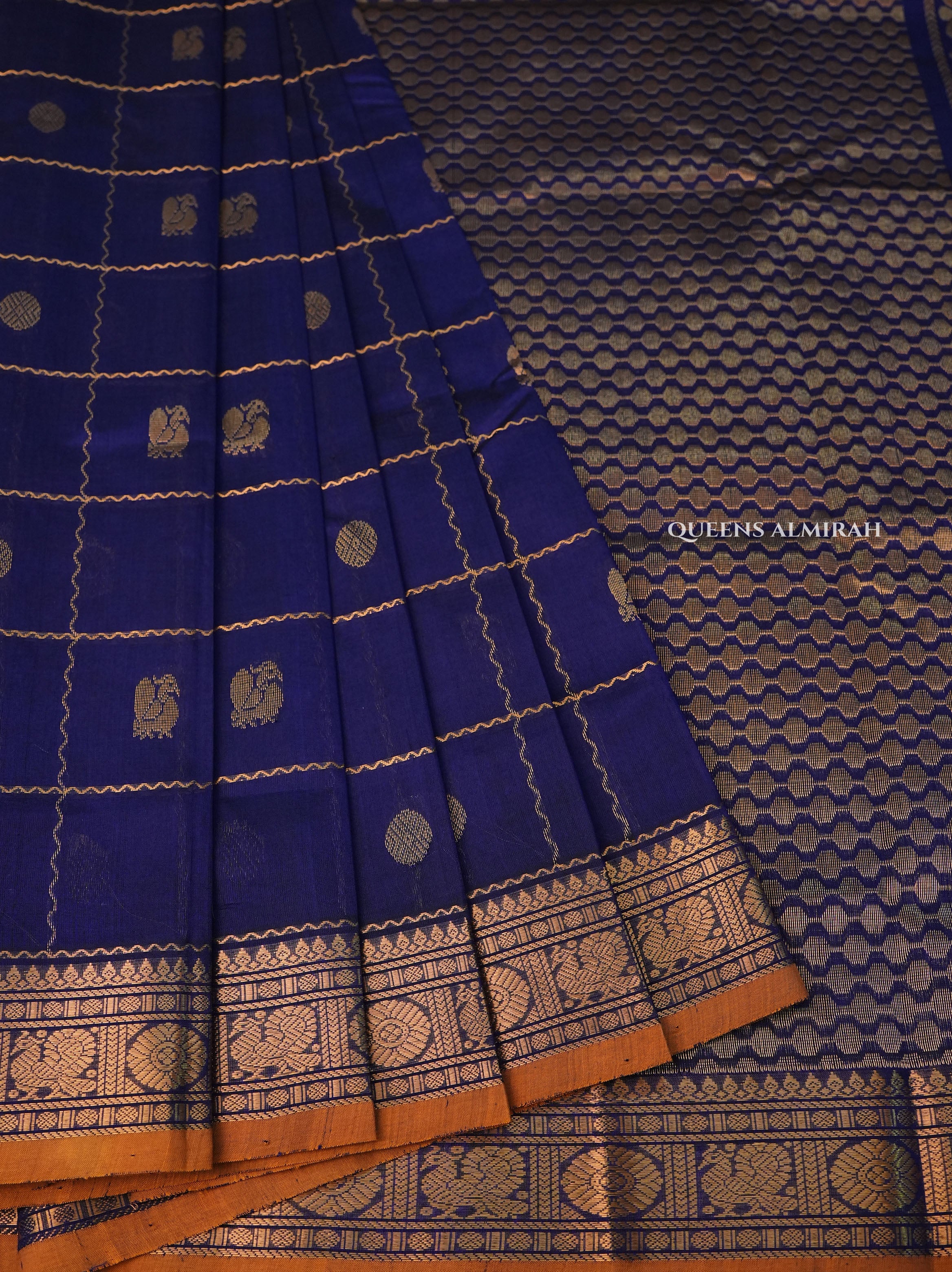 Navy Blue Pure Silk Cotton Saree