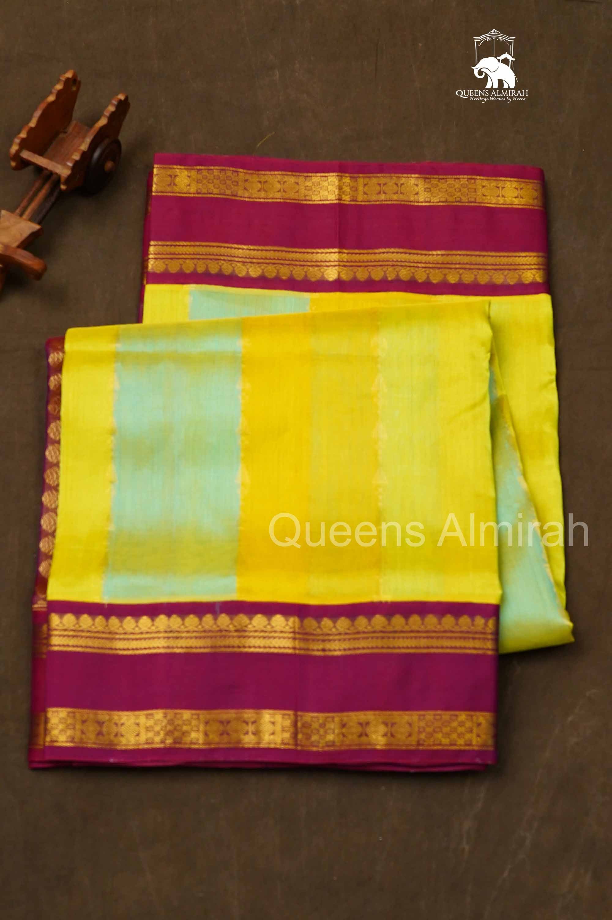 Multi Color With Purple Gap Border Pure Silk Cotton Saree