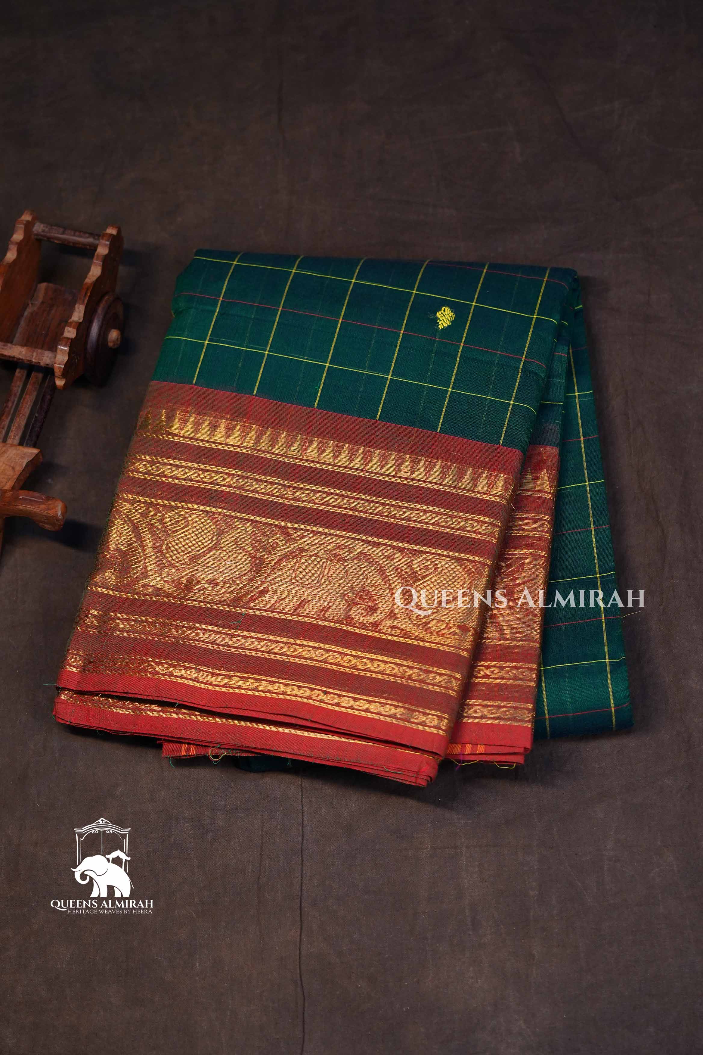 Dark Green With Red Brown Kanchi Cotton Saree