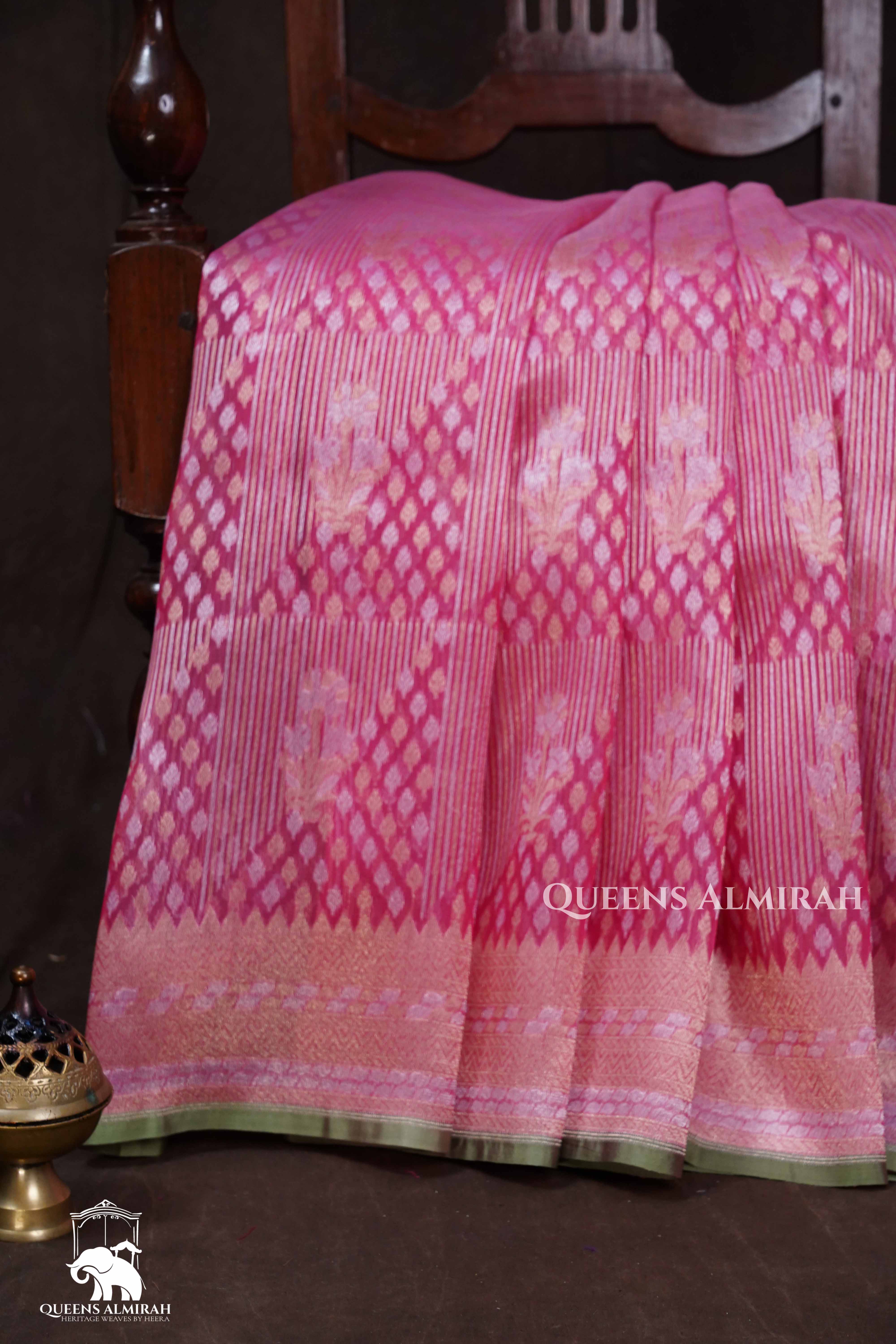 Pink Banarasi Organza Silk Saree