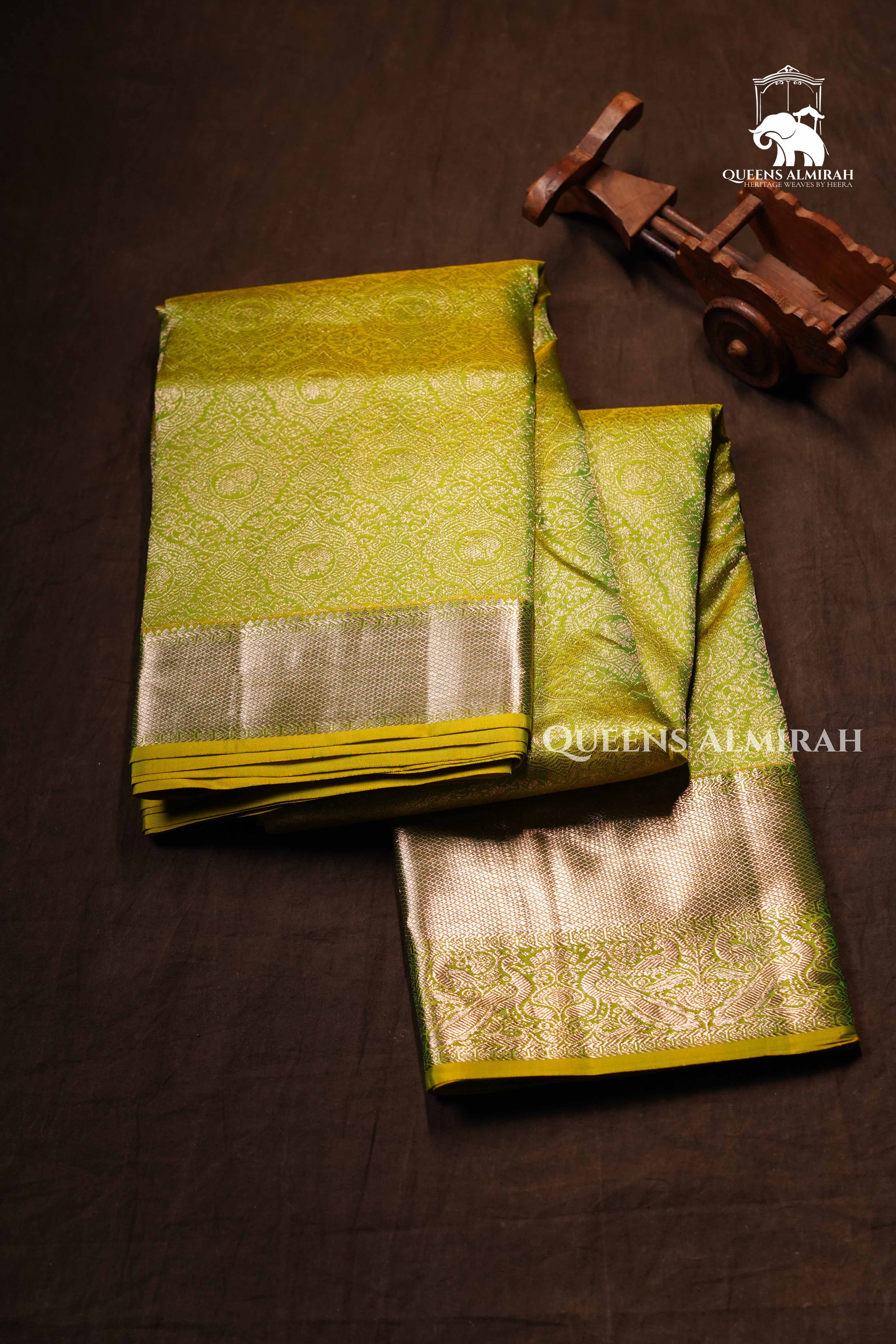 Parrot Green Pure kanchivaram Silk Saree