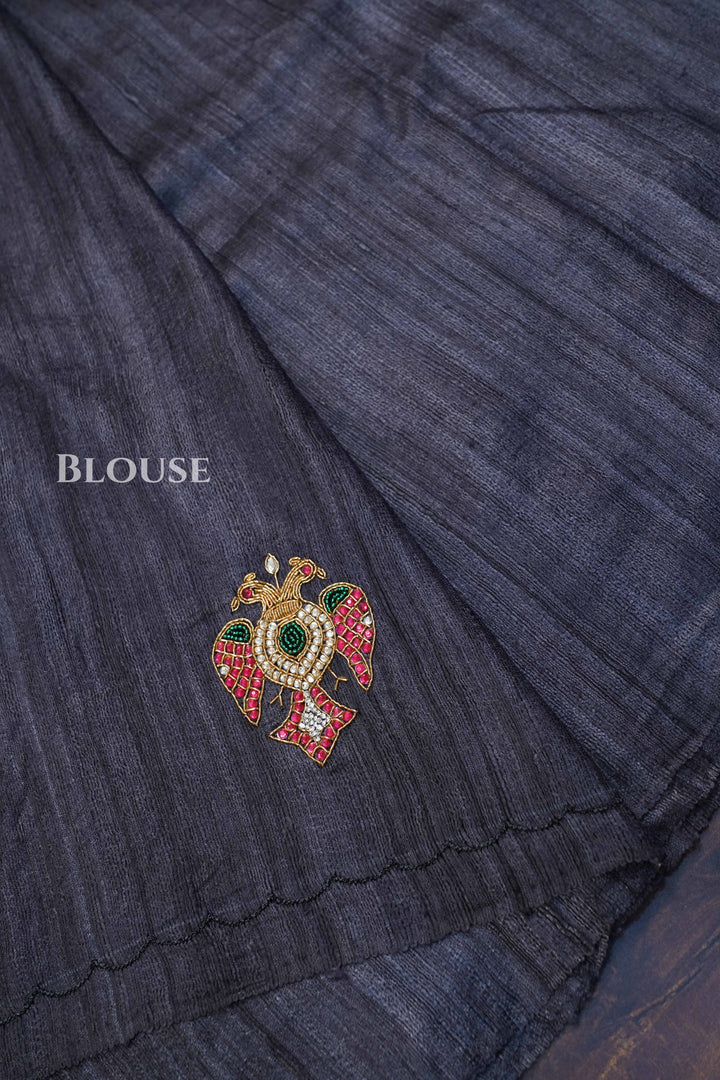 Black Ganda Berunda Pure Tussar Silk Saree