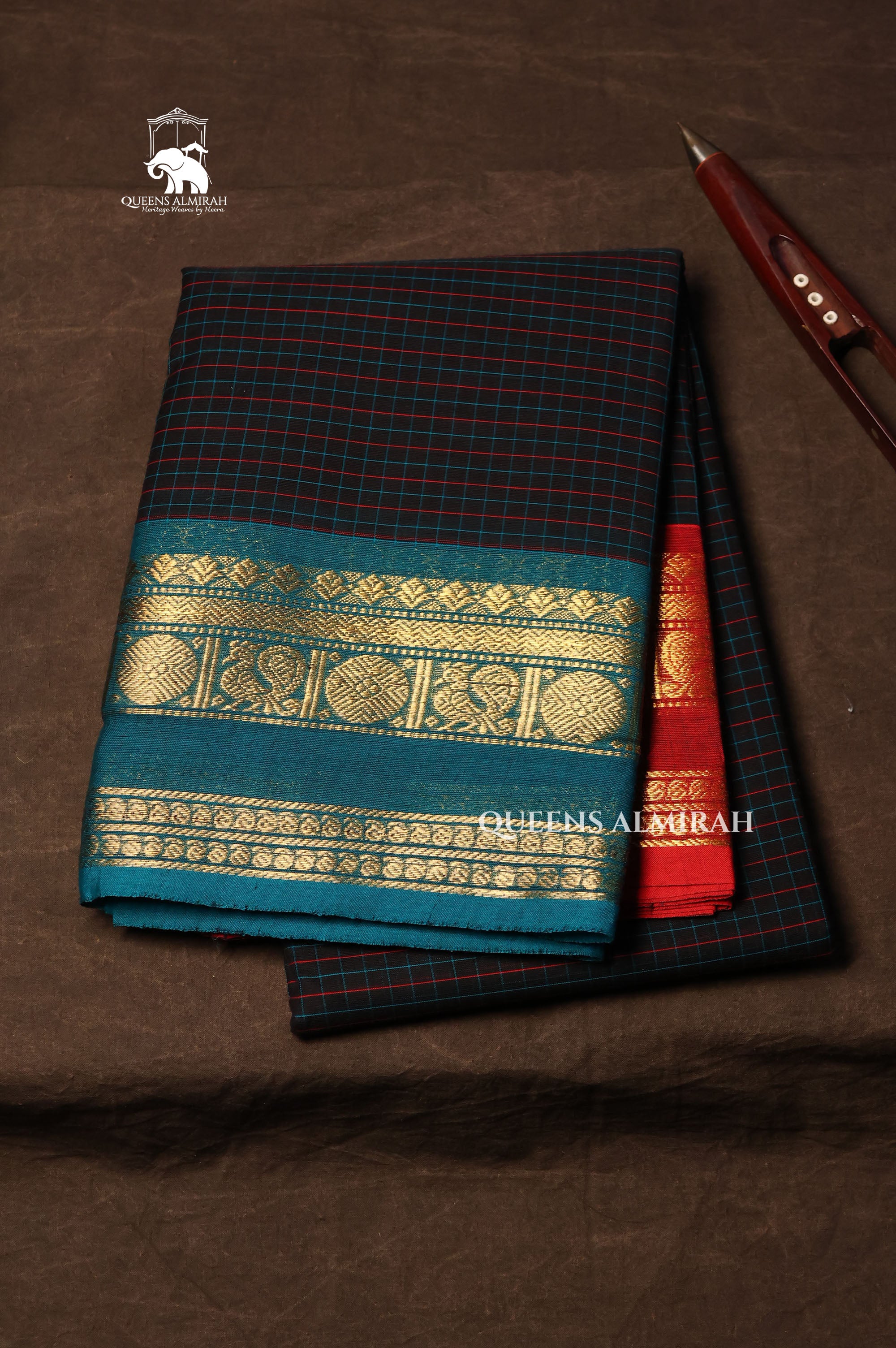 Black Kattam With Ganga Jamuna Border Kanchi Cotton Saree