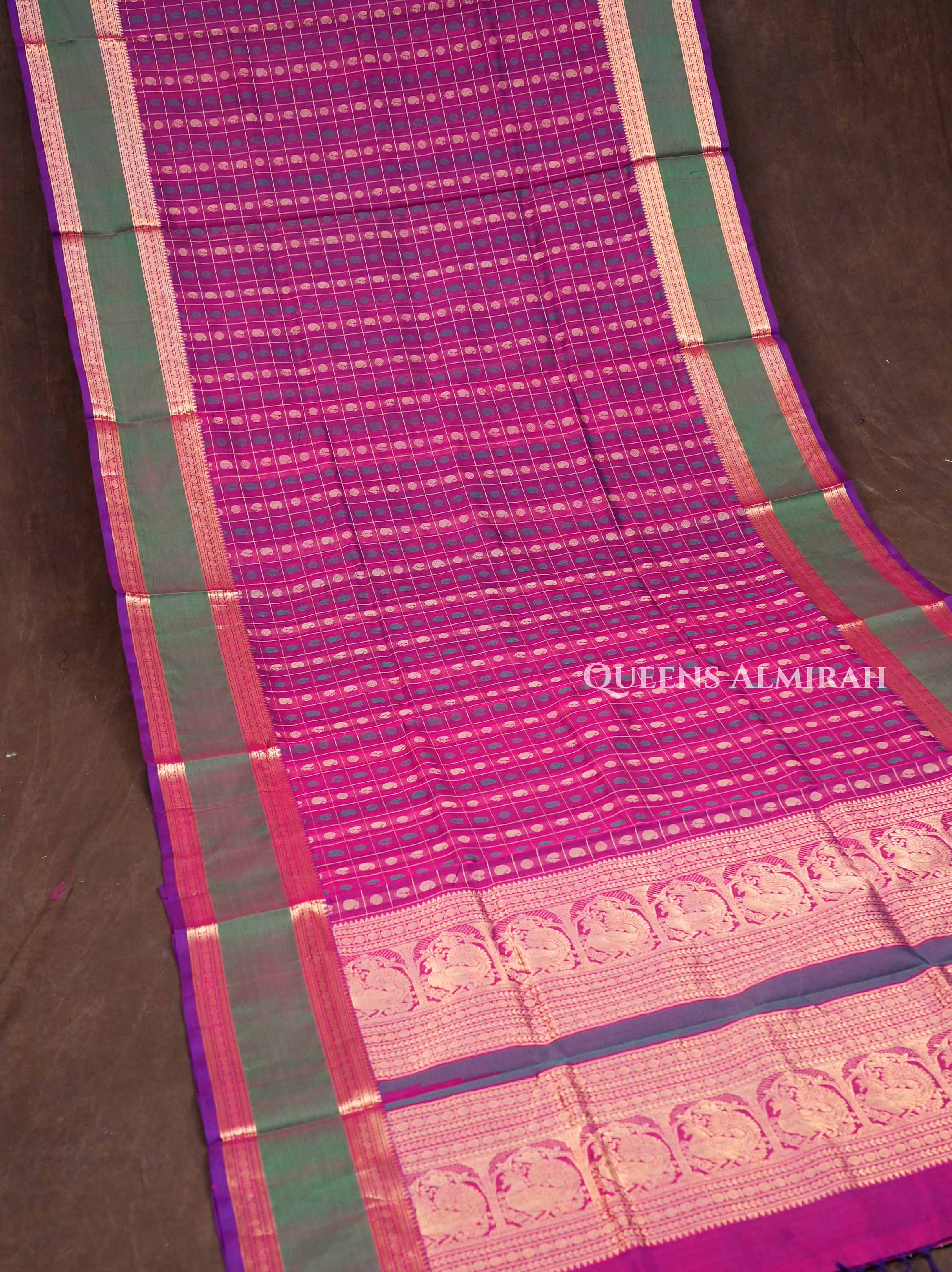 Vadamalli Purple With Green Chettinad Silk Cotton Saree