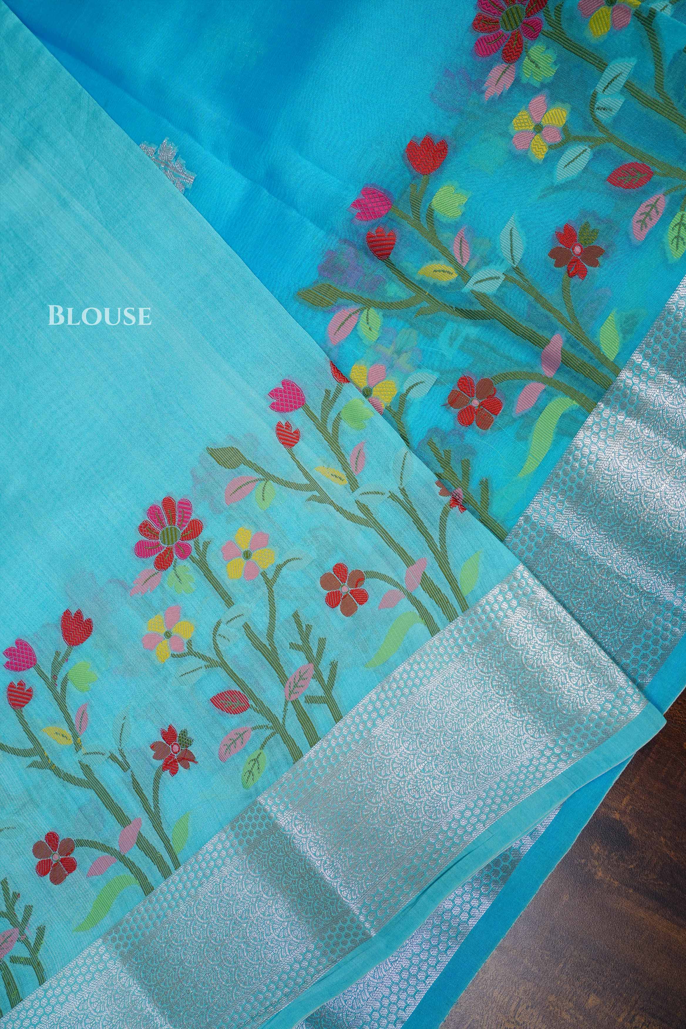 Sky Blue Jamdani Silk Organza Saree