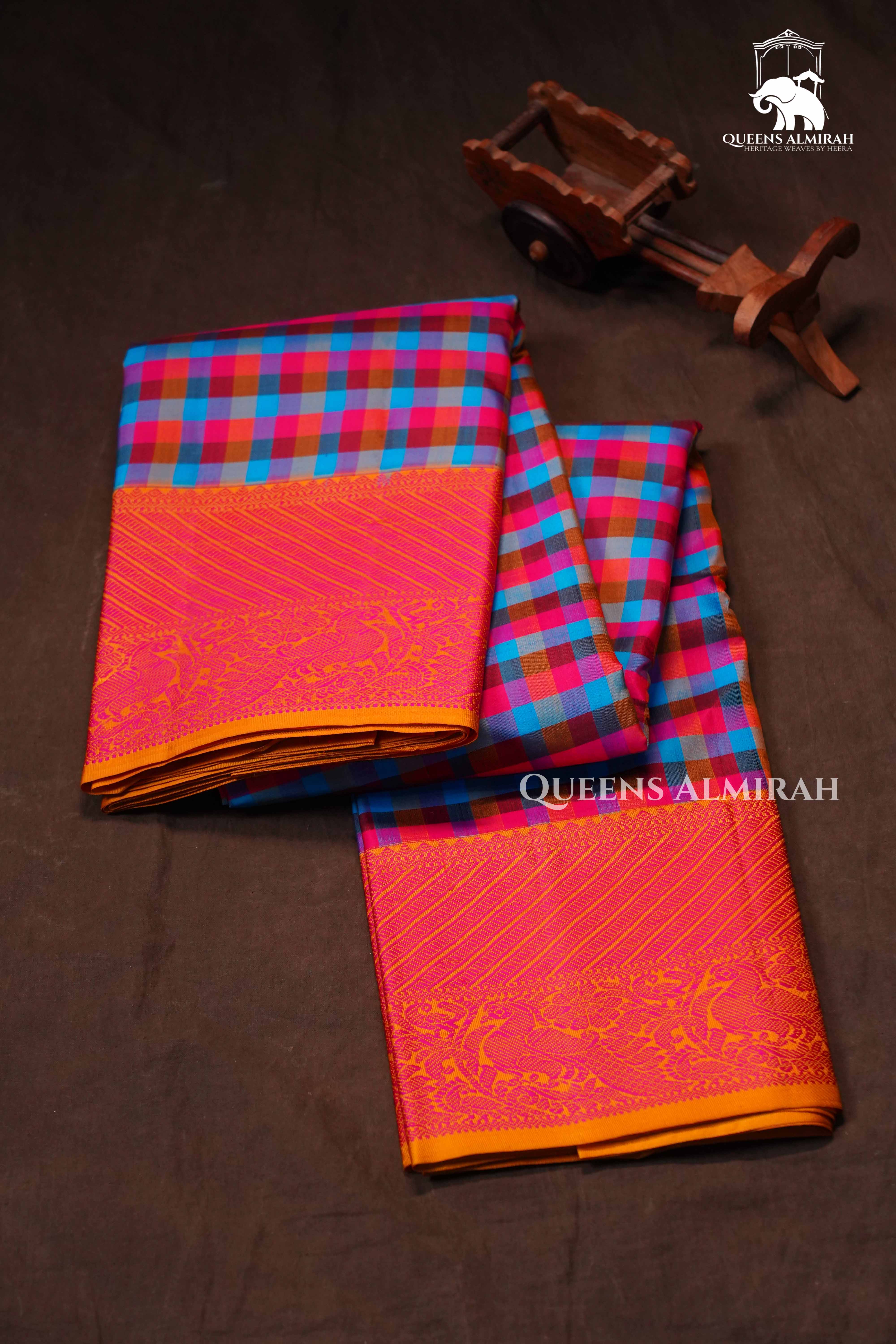 Multi Color Checked Kuravanji Silk Saree3