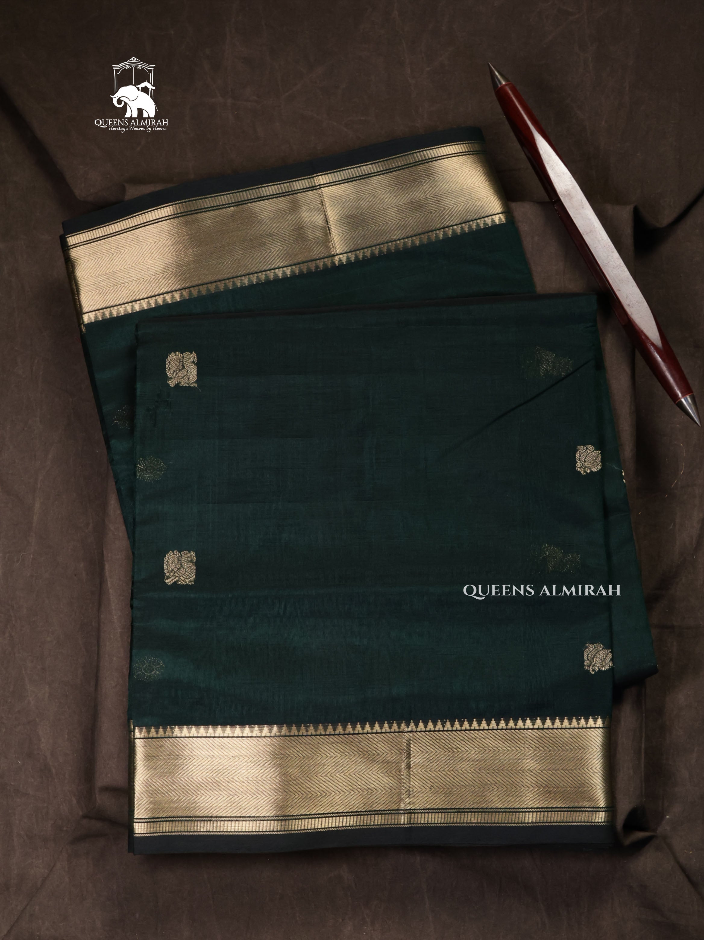 Dark Bottle Green Chettinad Silk Cotton Saree