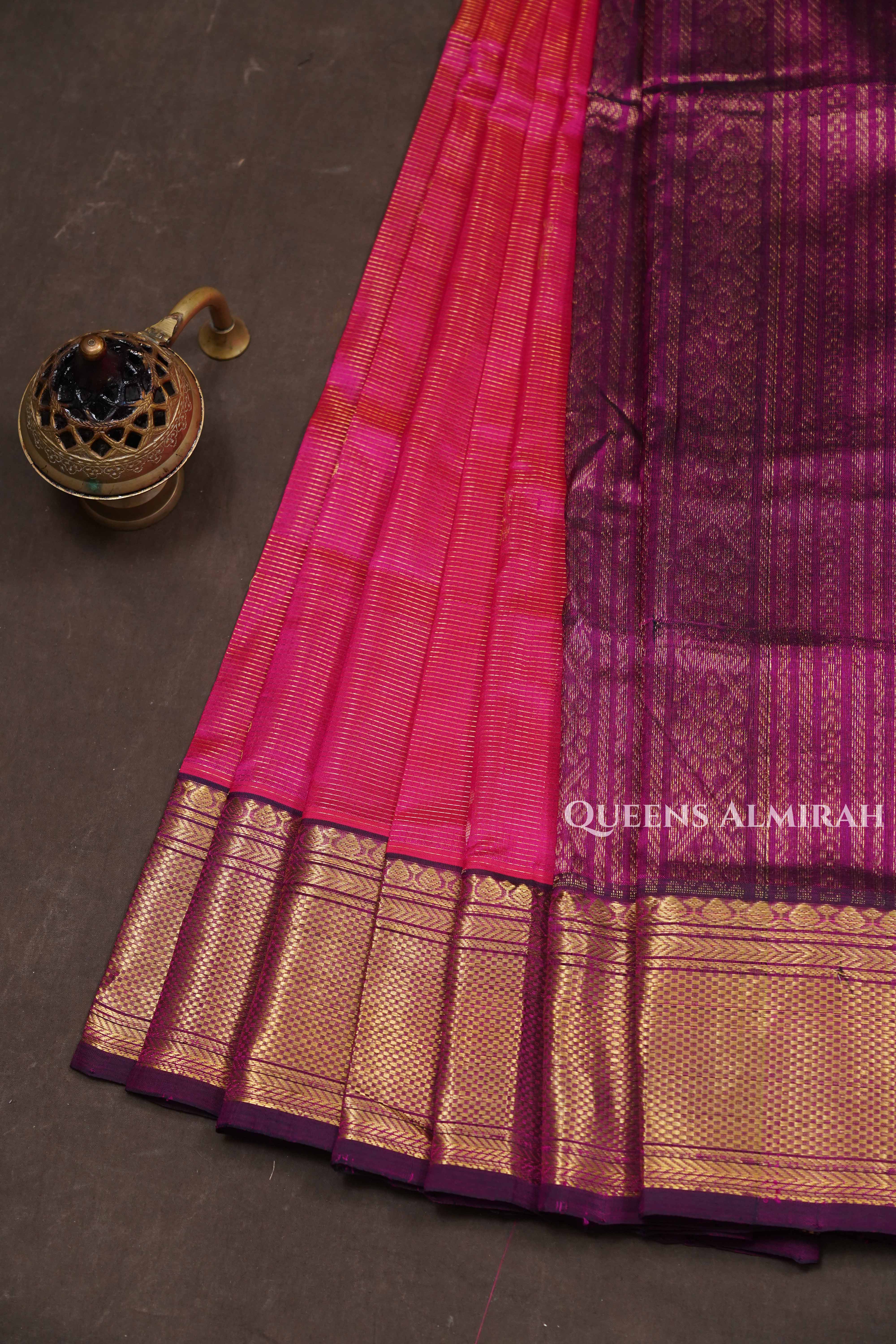 Magenta Pink With Purple Pure Silk Cotton Saree