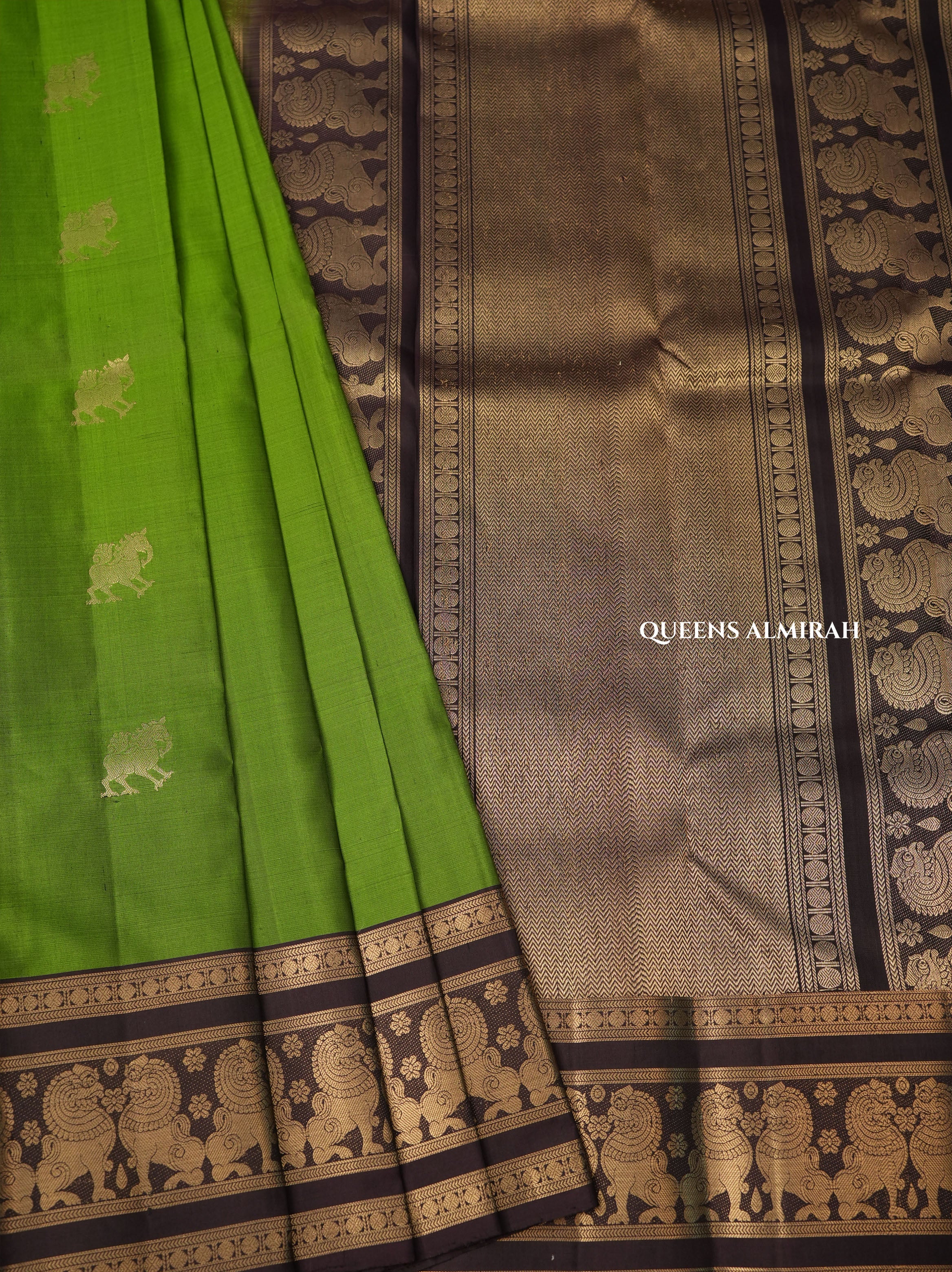 Leaf Green With Brown Pure Kanchivaram Silk Saree