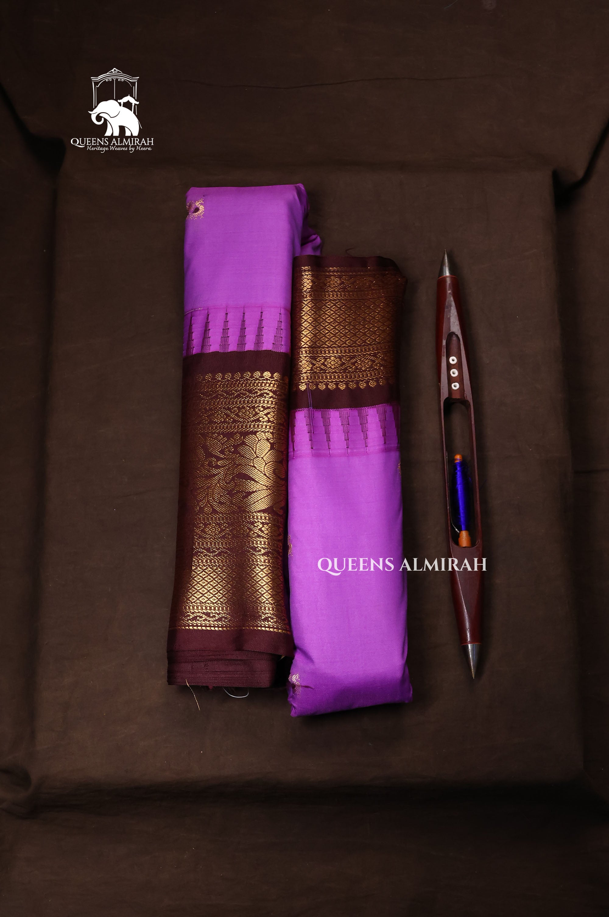 Purple With Brown Semi Gadwal Silk Saree