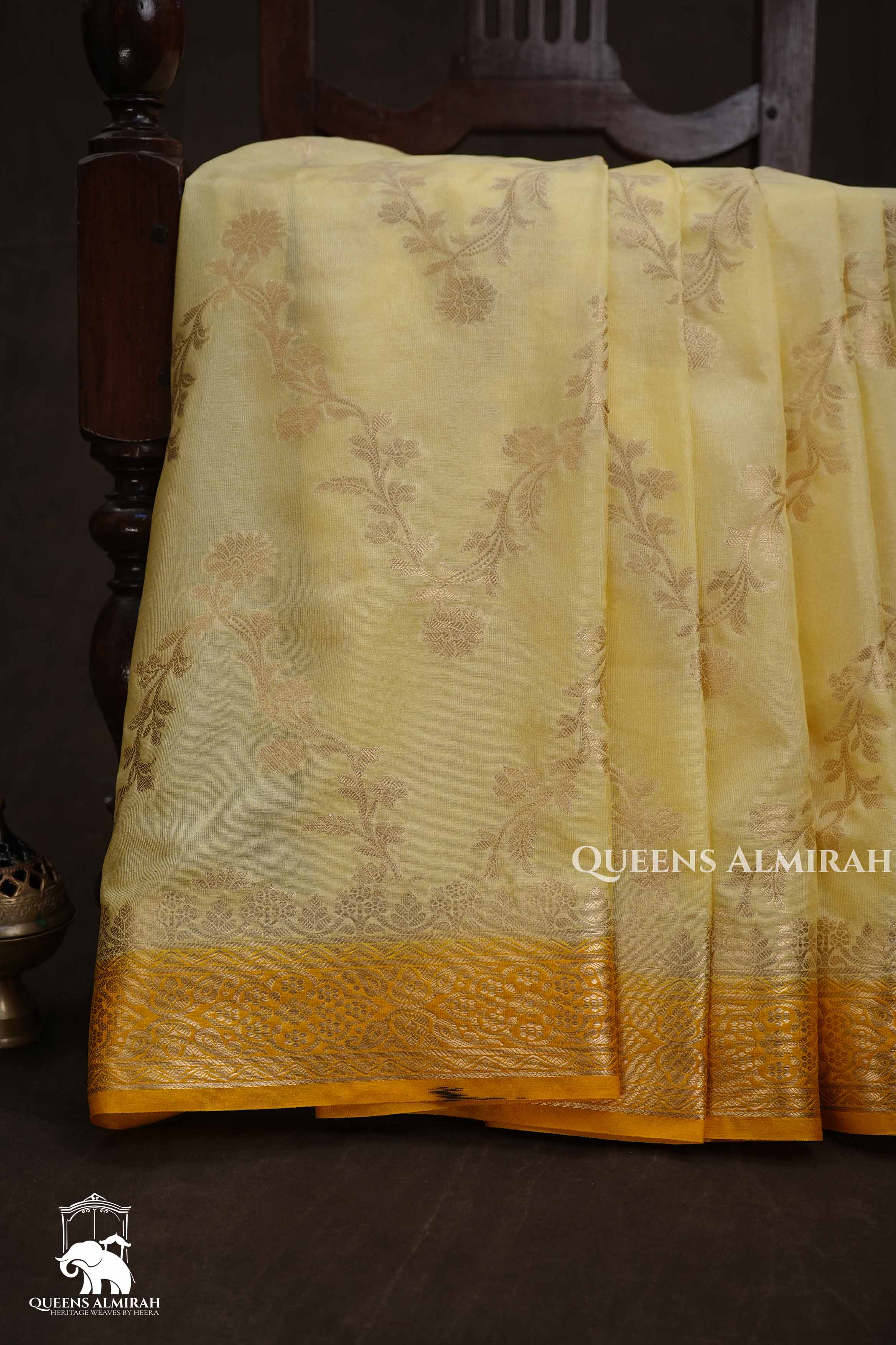 Yellow Semi Banarasi Silk Saree