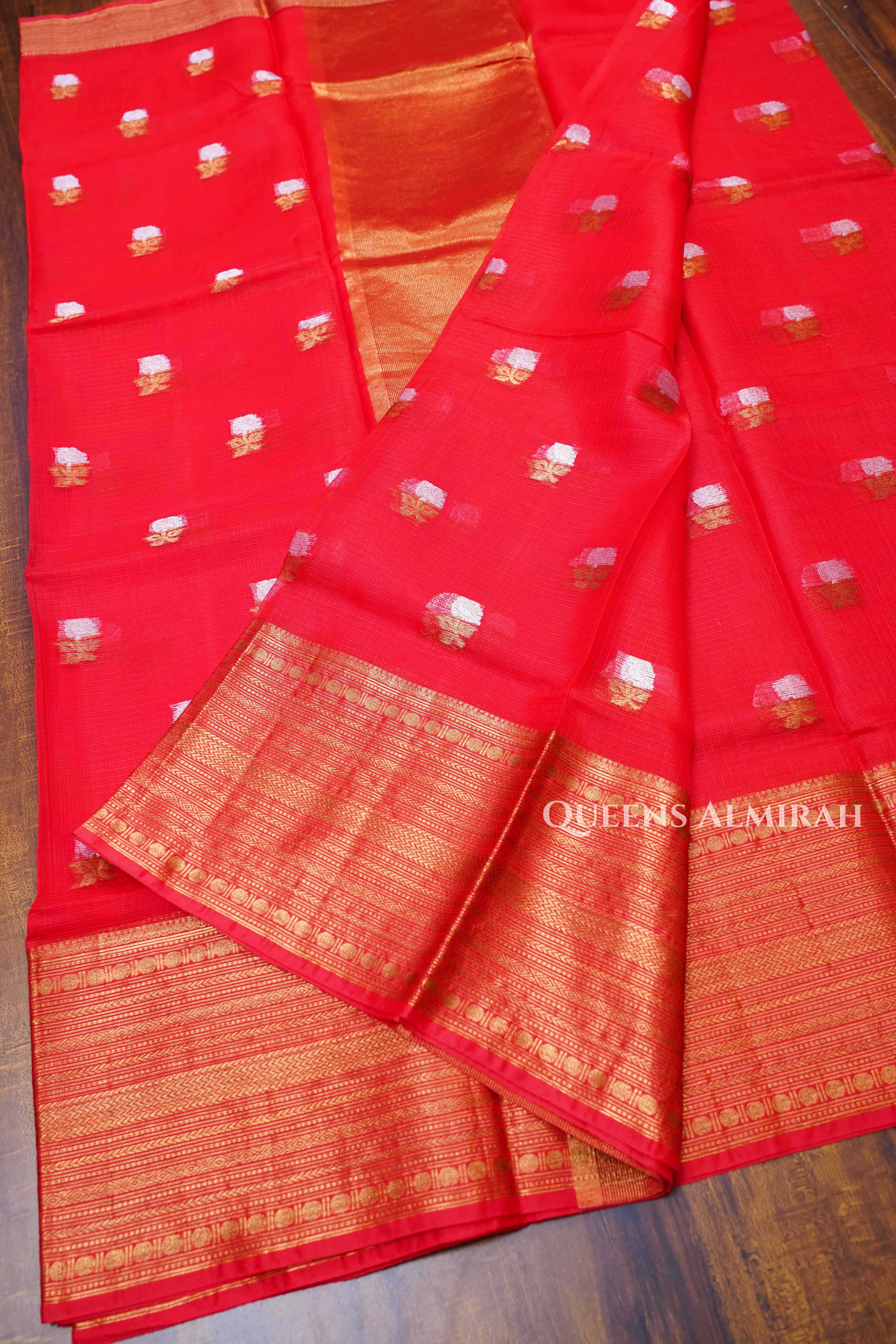 Dark Red Pure Kota Silk Saree