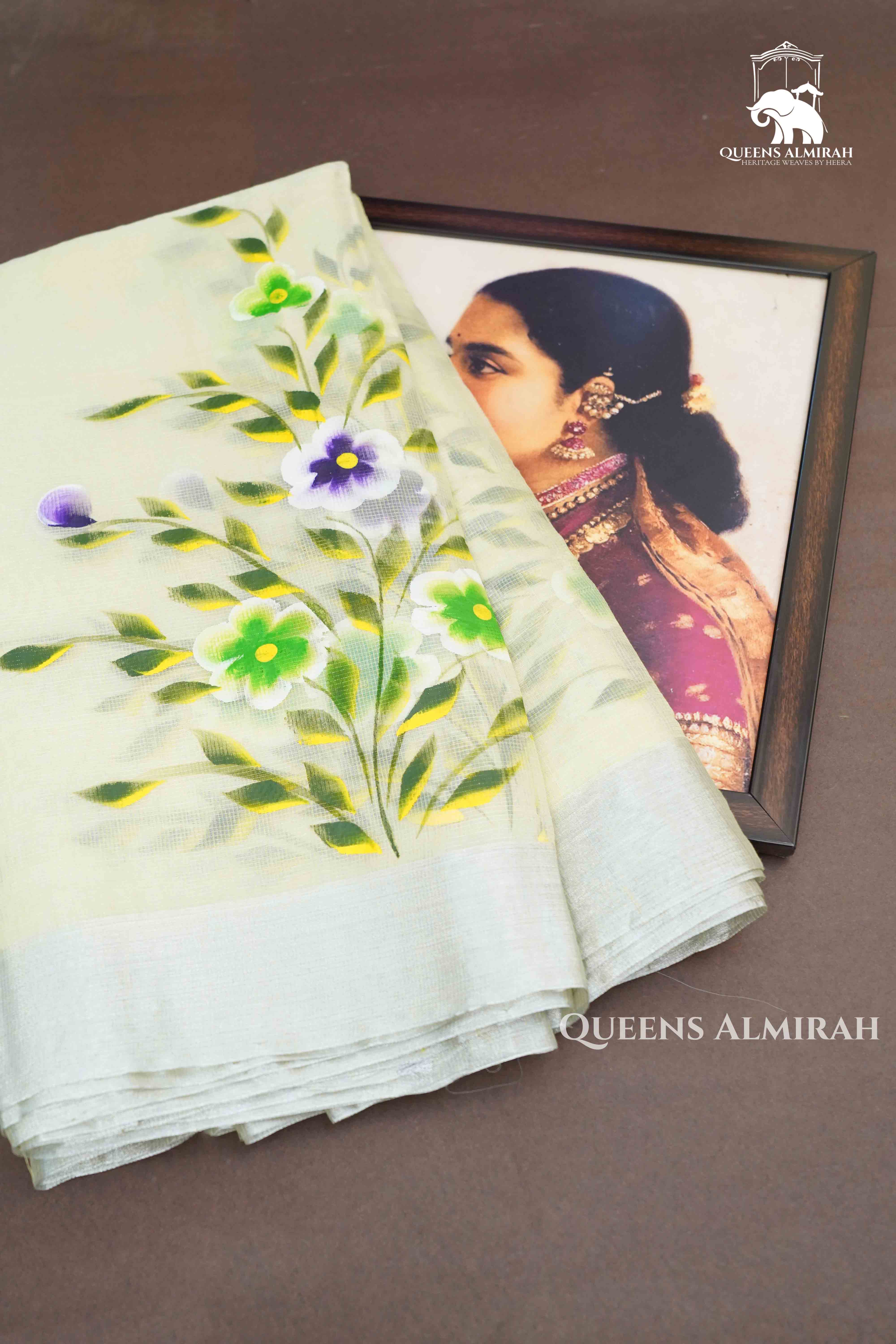 LIGHT GREEN KOTA TISSUE SAREE - Queens Jewel Emporium