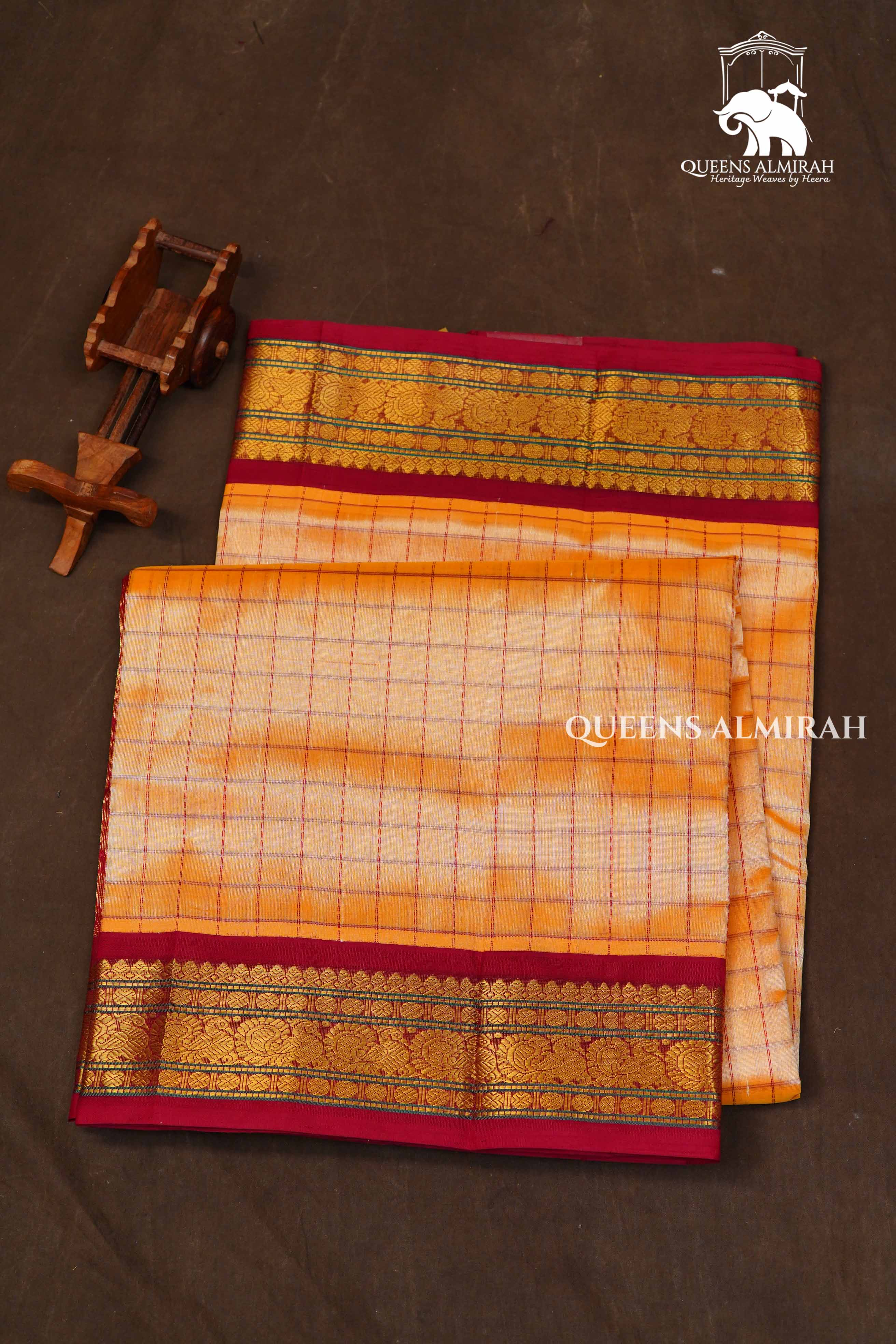 Peach With Red Pure Silk Cotton Saree