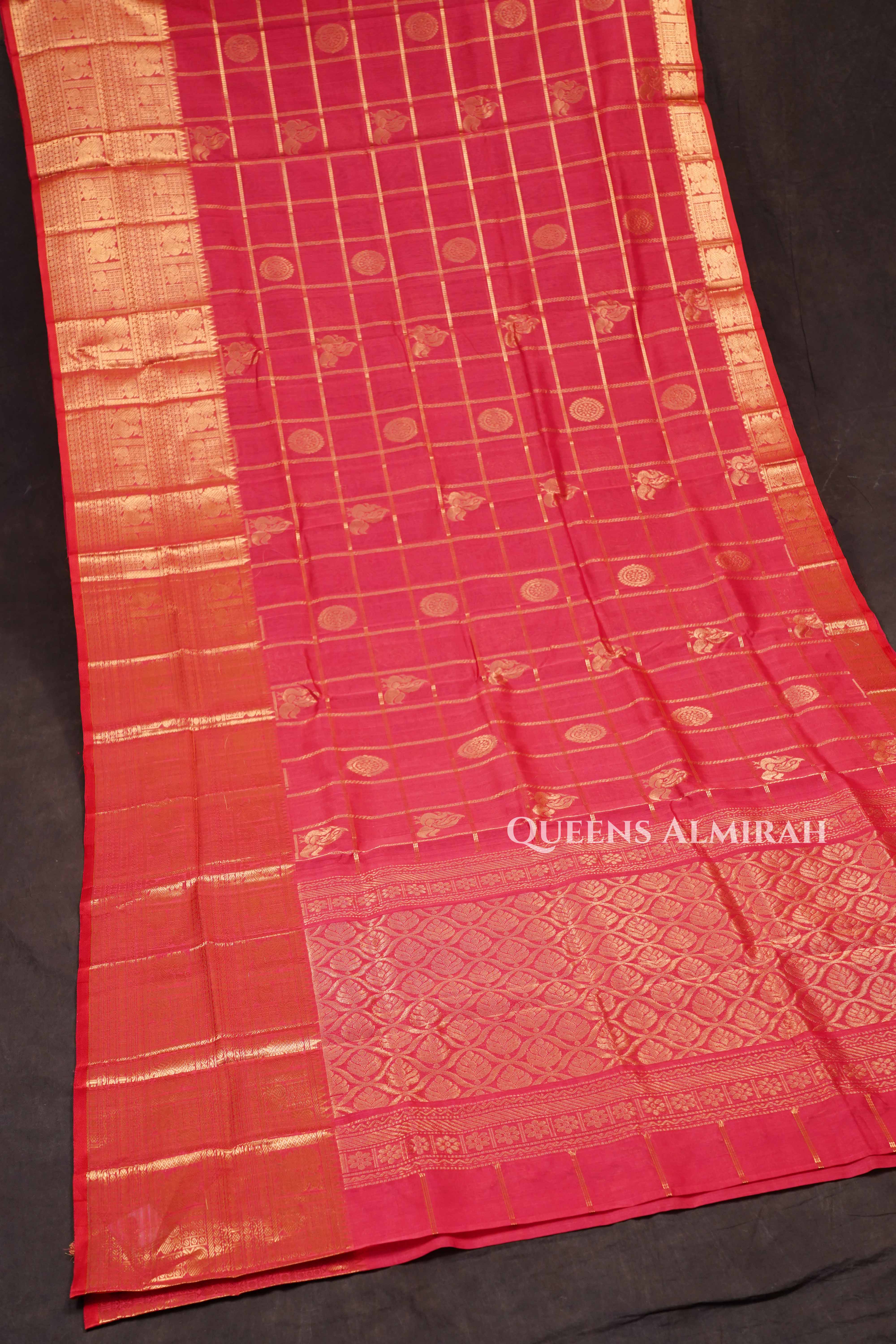 Dark Red Pure Silk Cotton Saree