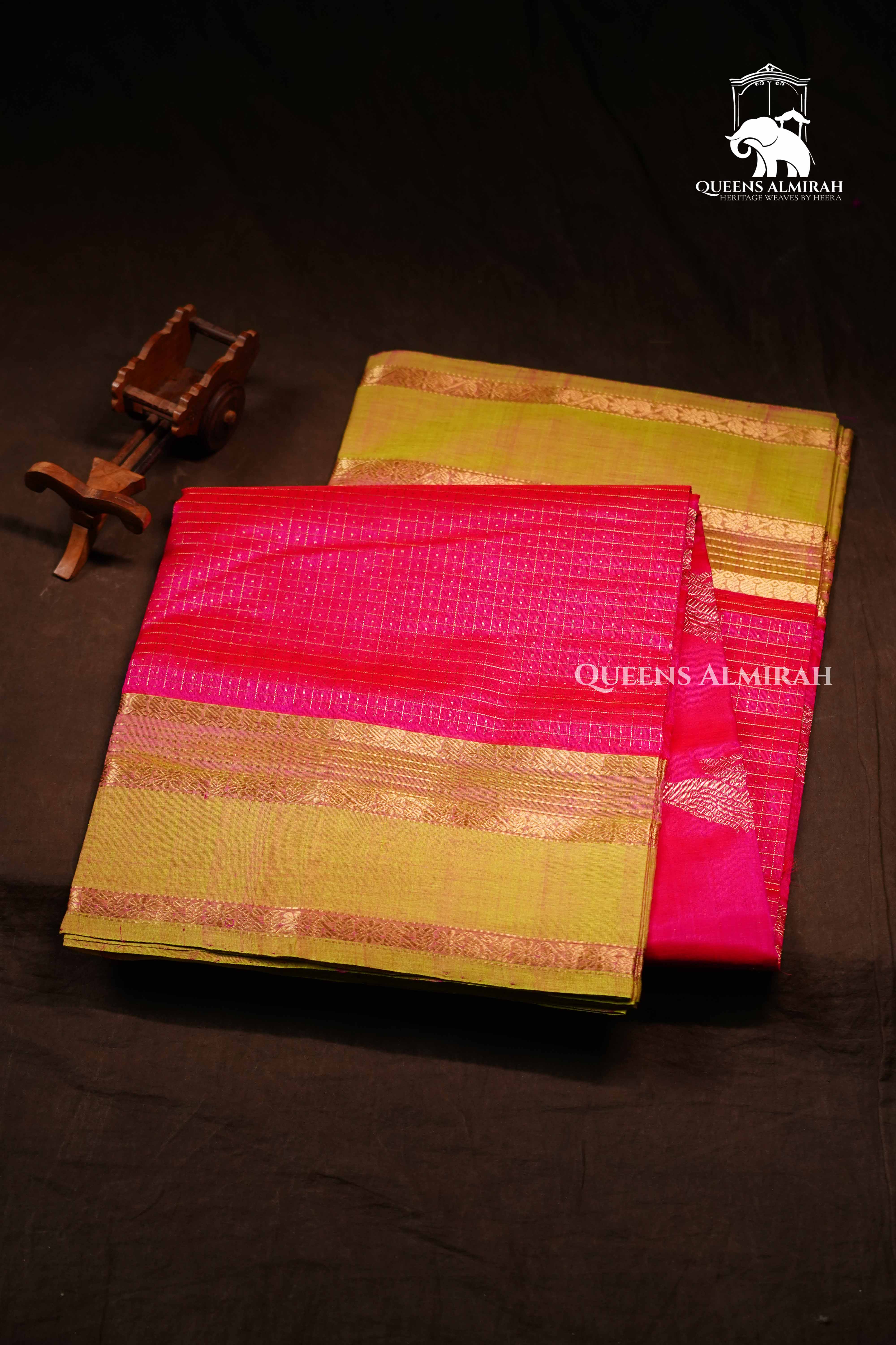 Magenta Pink-Karaikudi Chettinad Silk Cotton Saree
