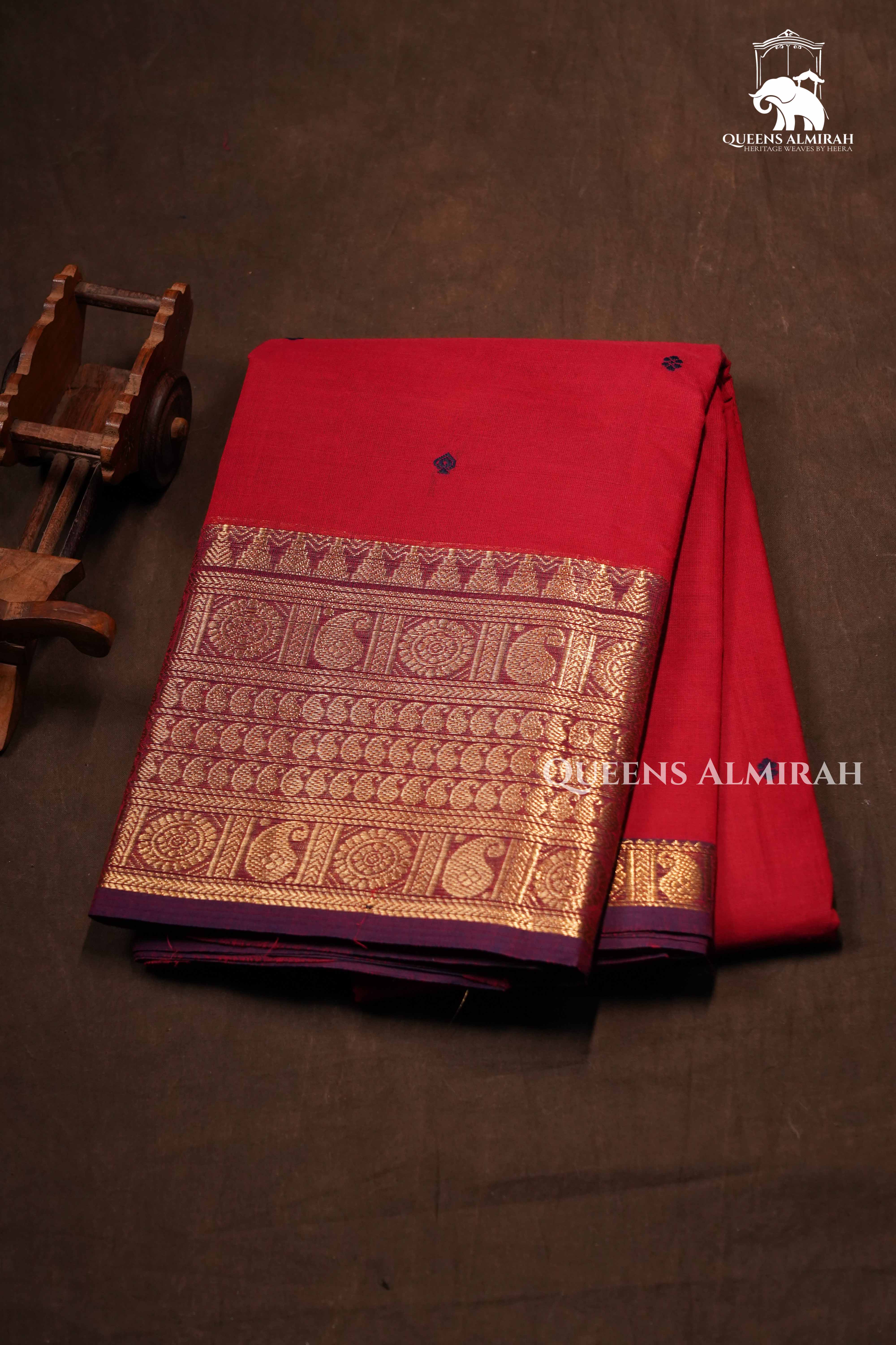 Dark Pink With Purple Kanchi Cotton Saree