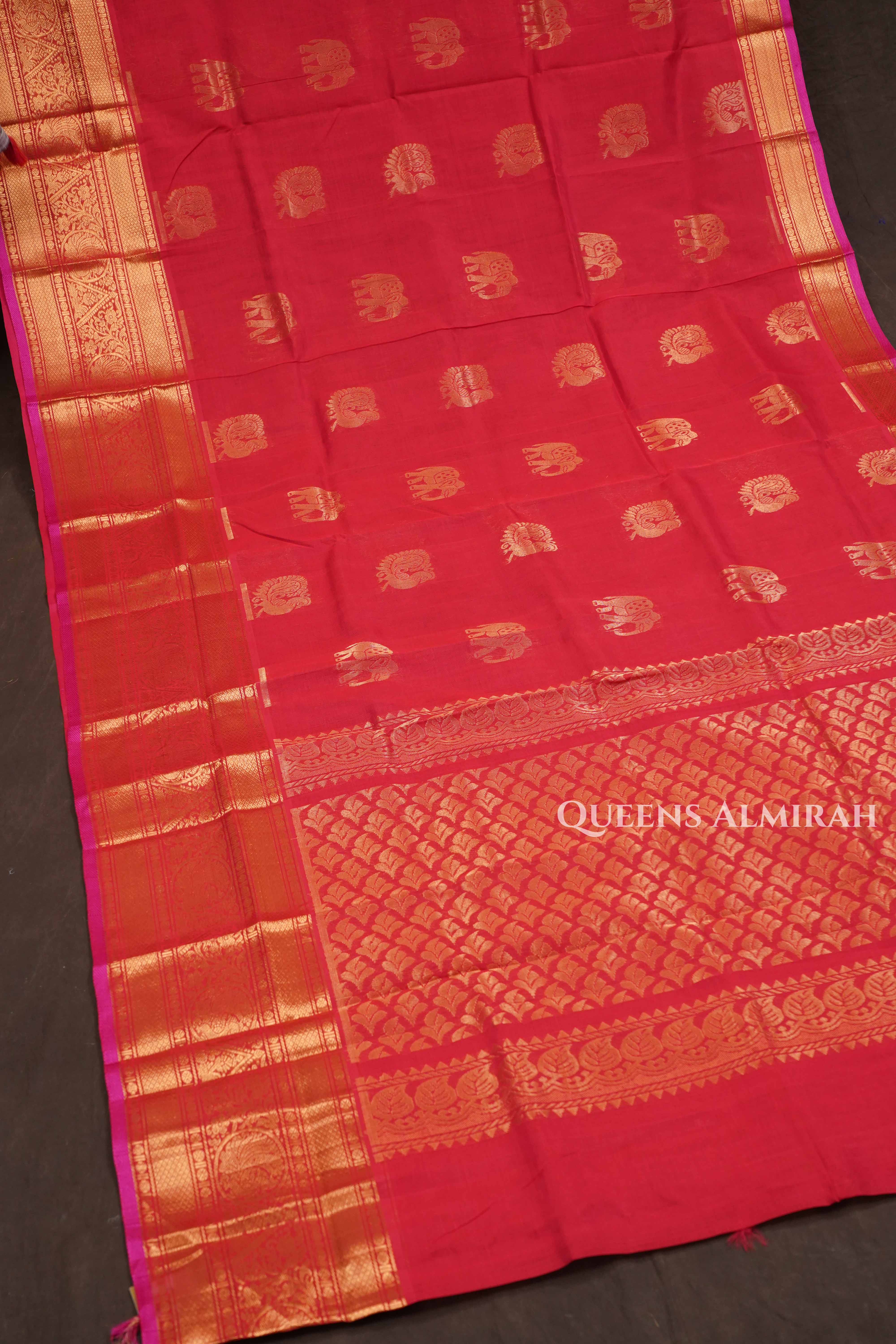 Ruby Red Pure Silk Cotton Saree