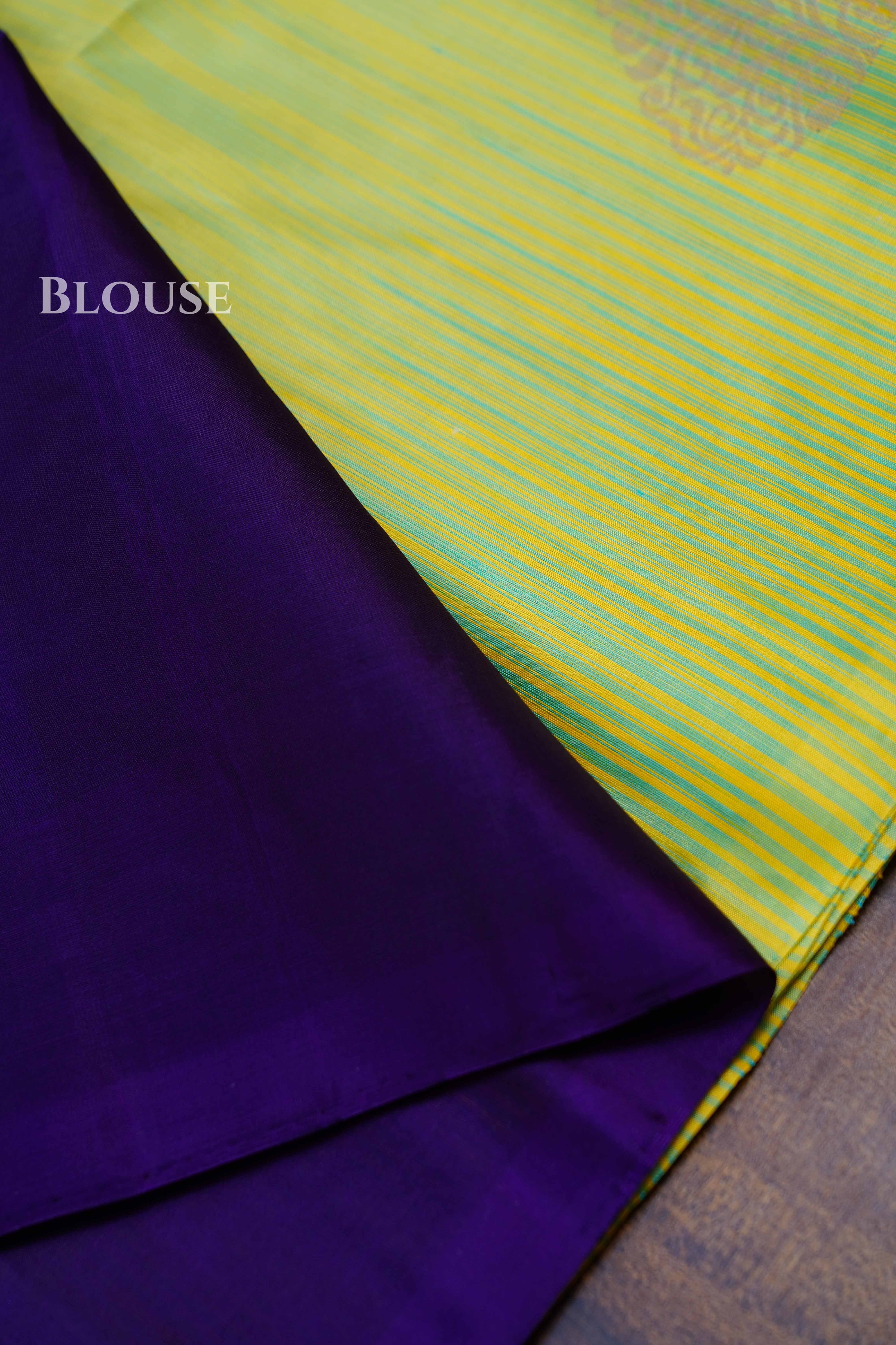 Pista Green With Purple Pure Soft Silk Saree