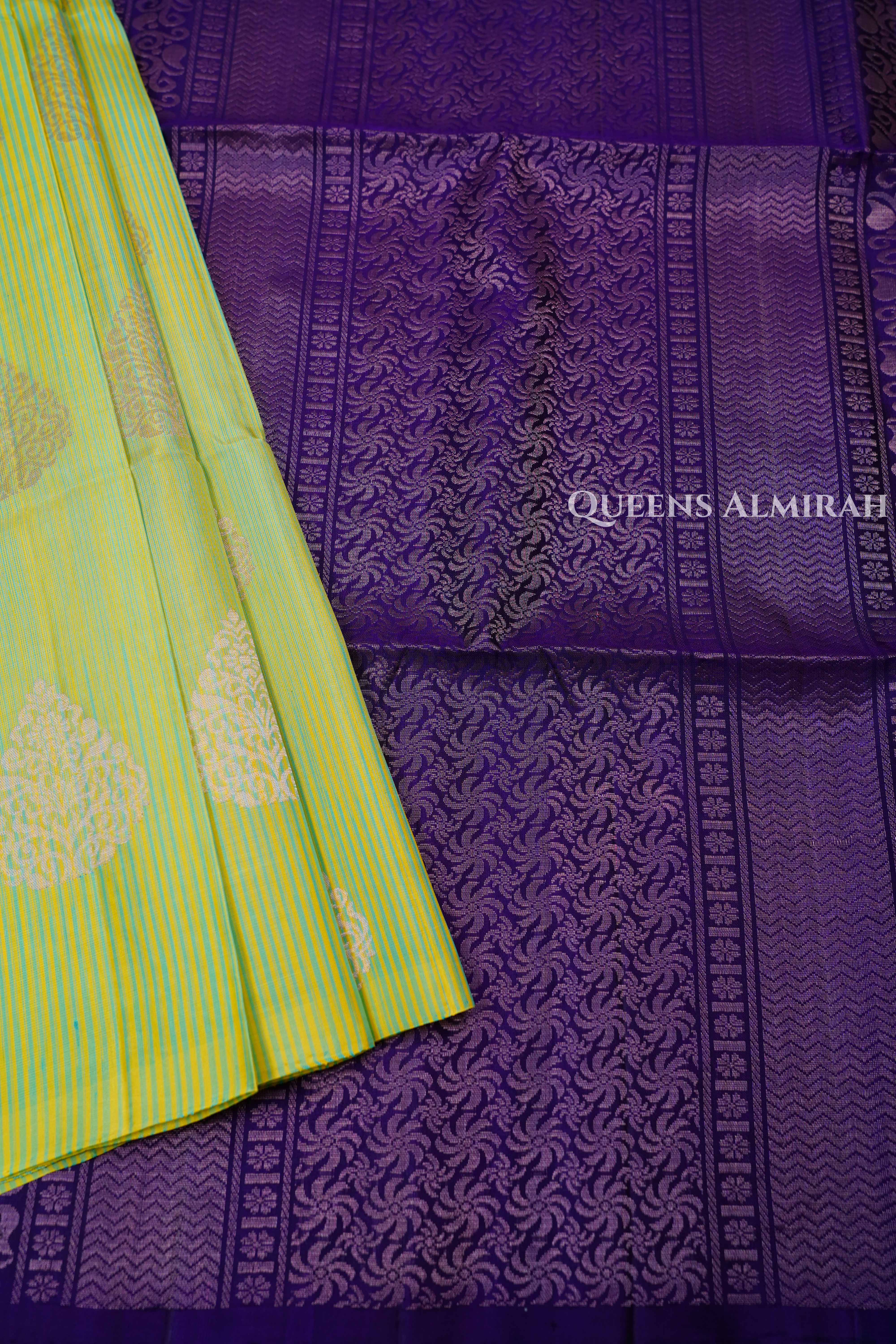 Pista Green With Purple Pure Soft Silk Saree