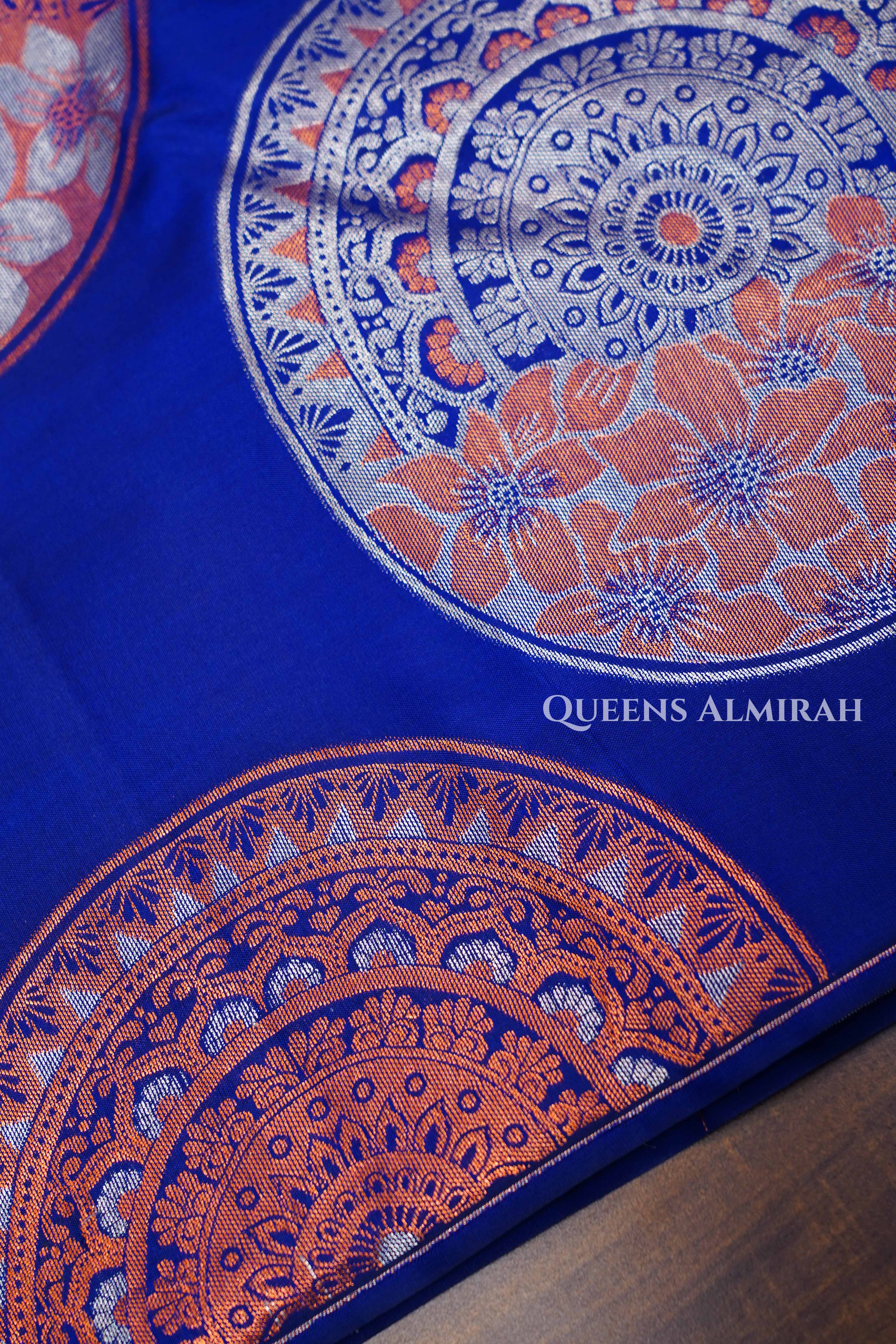 Royal Blue With Silver And Copper Zari Kanchivaram Silk Saree