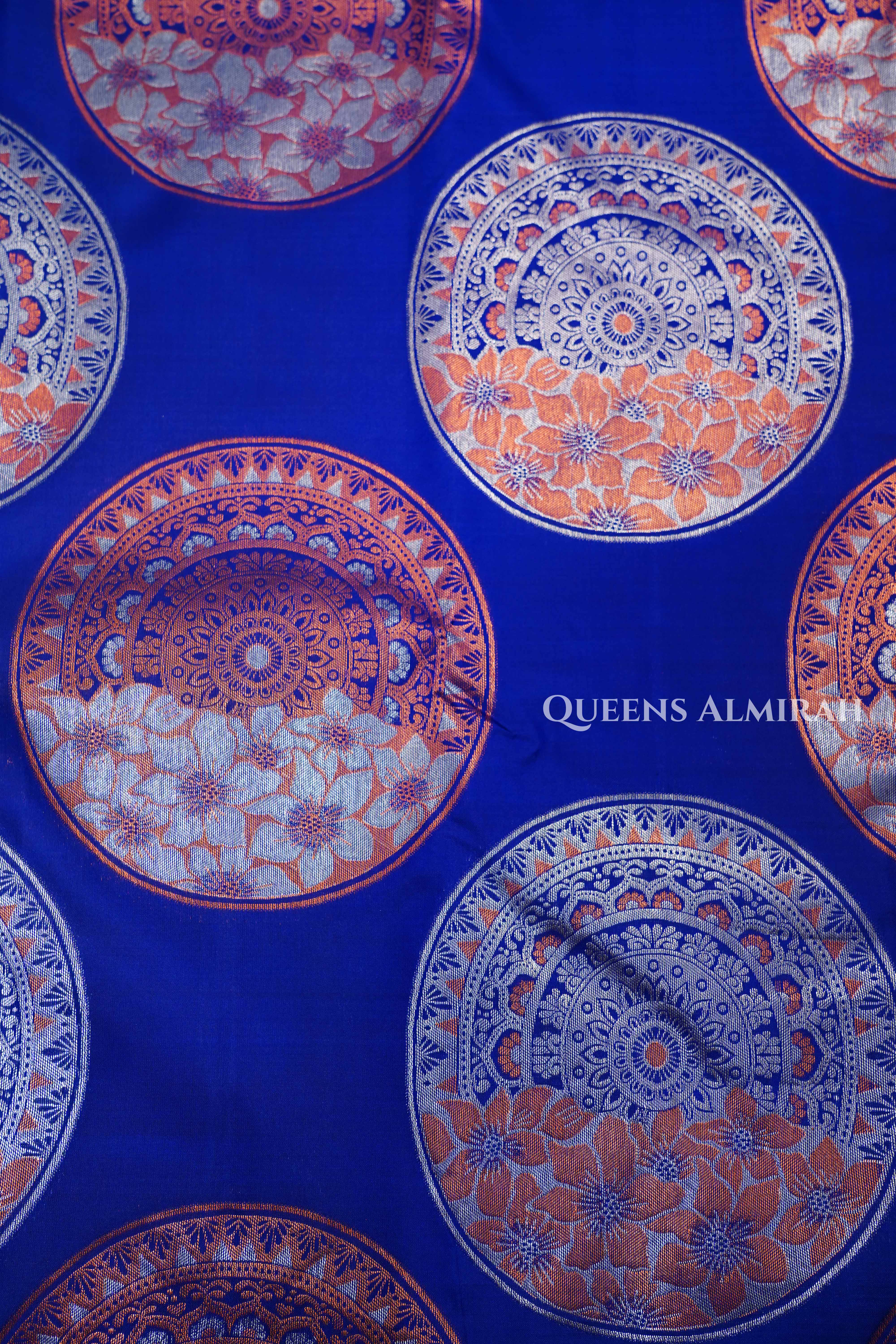 Royal Blue With Silver And Copper Zari Kanchivaram Silk Saree