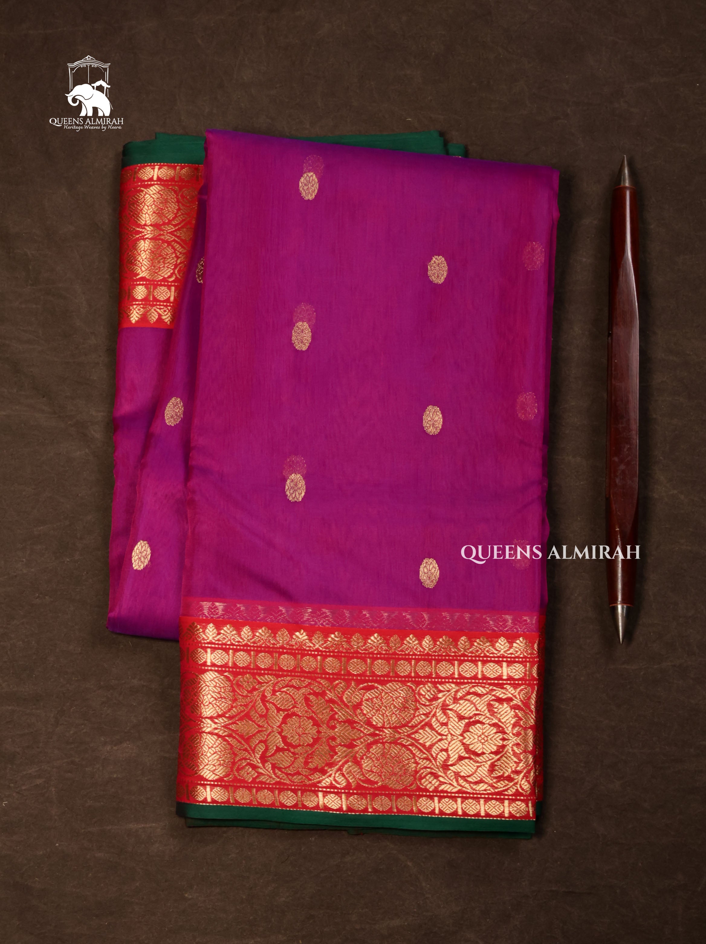 Purple With Red Chanderi Katan Silk Handloom Saree