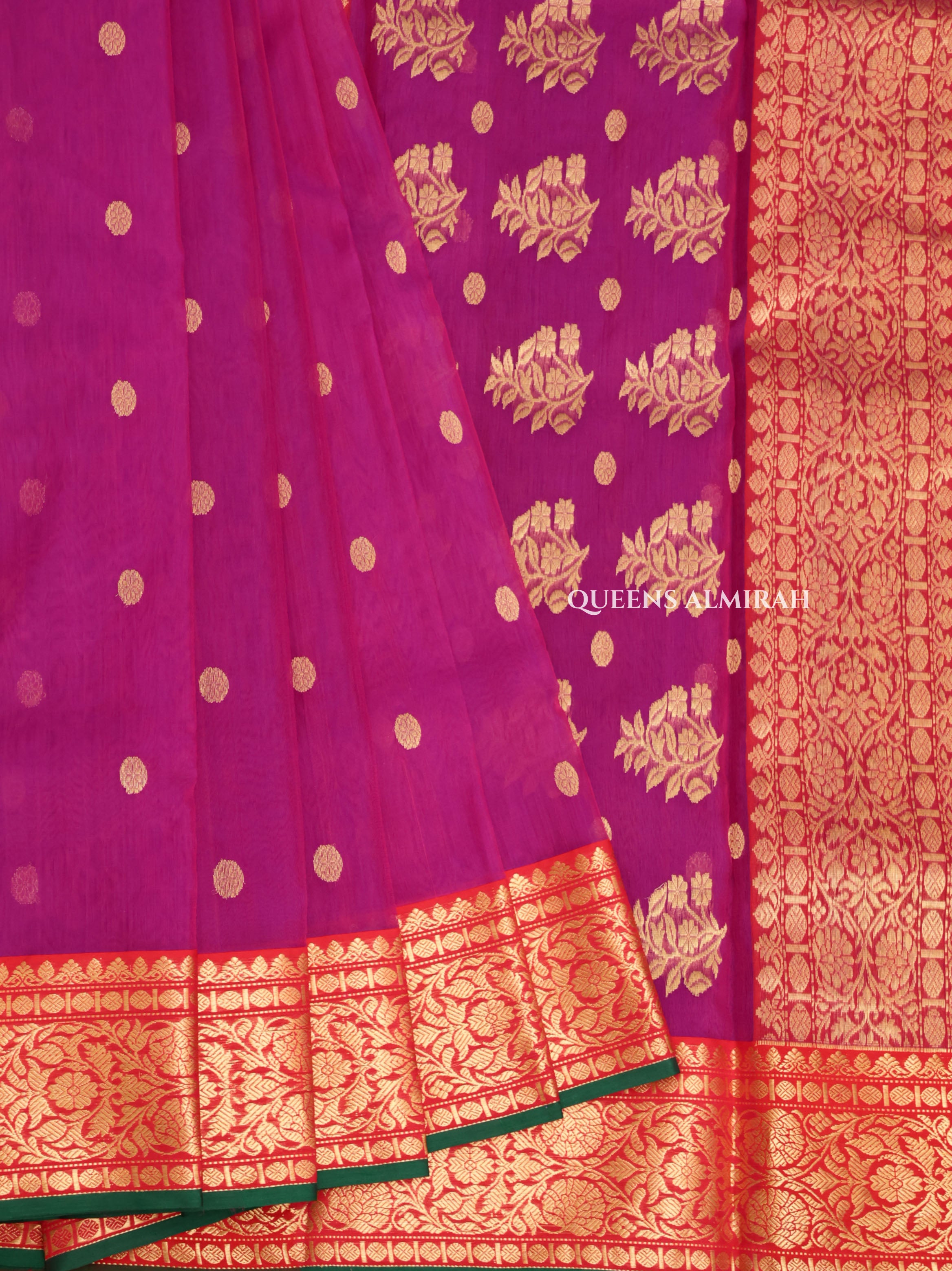 Purple With Red Chanderi Katan Silk Handloom Saree