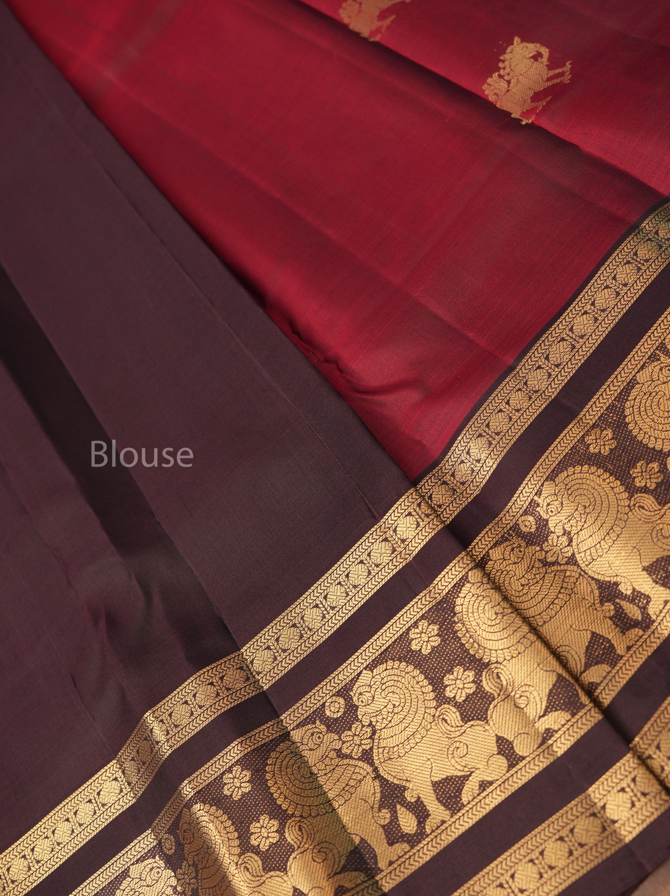 Maroon With Brown Pure Kanchivaram Silk Saree
