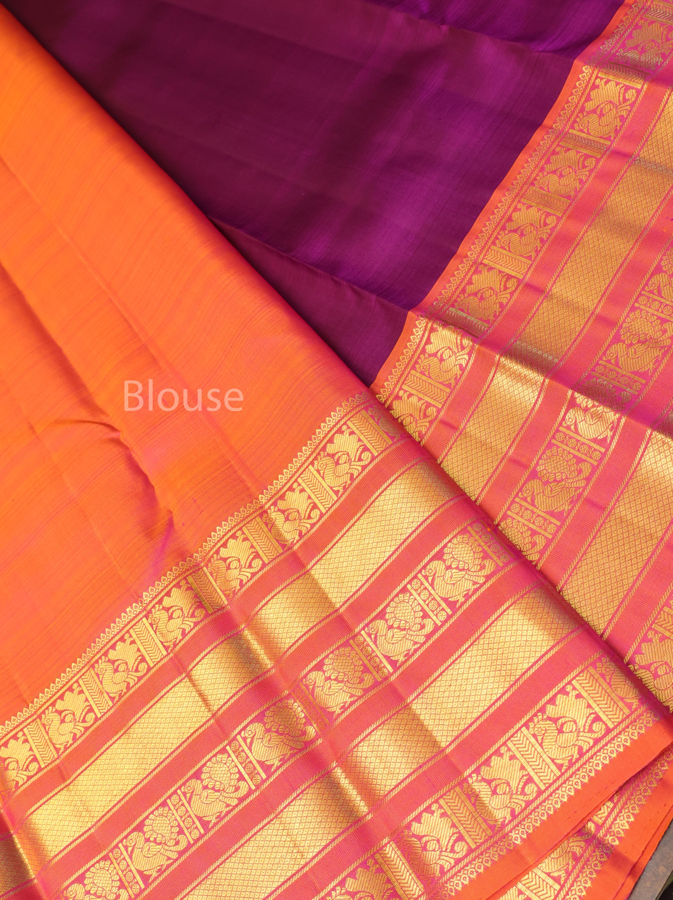 Purple With Orange Pure Kanchivaram Silk Saree