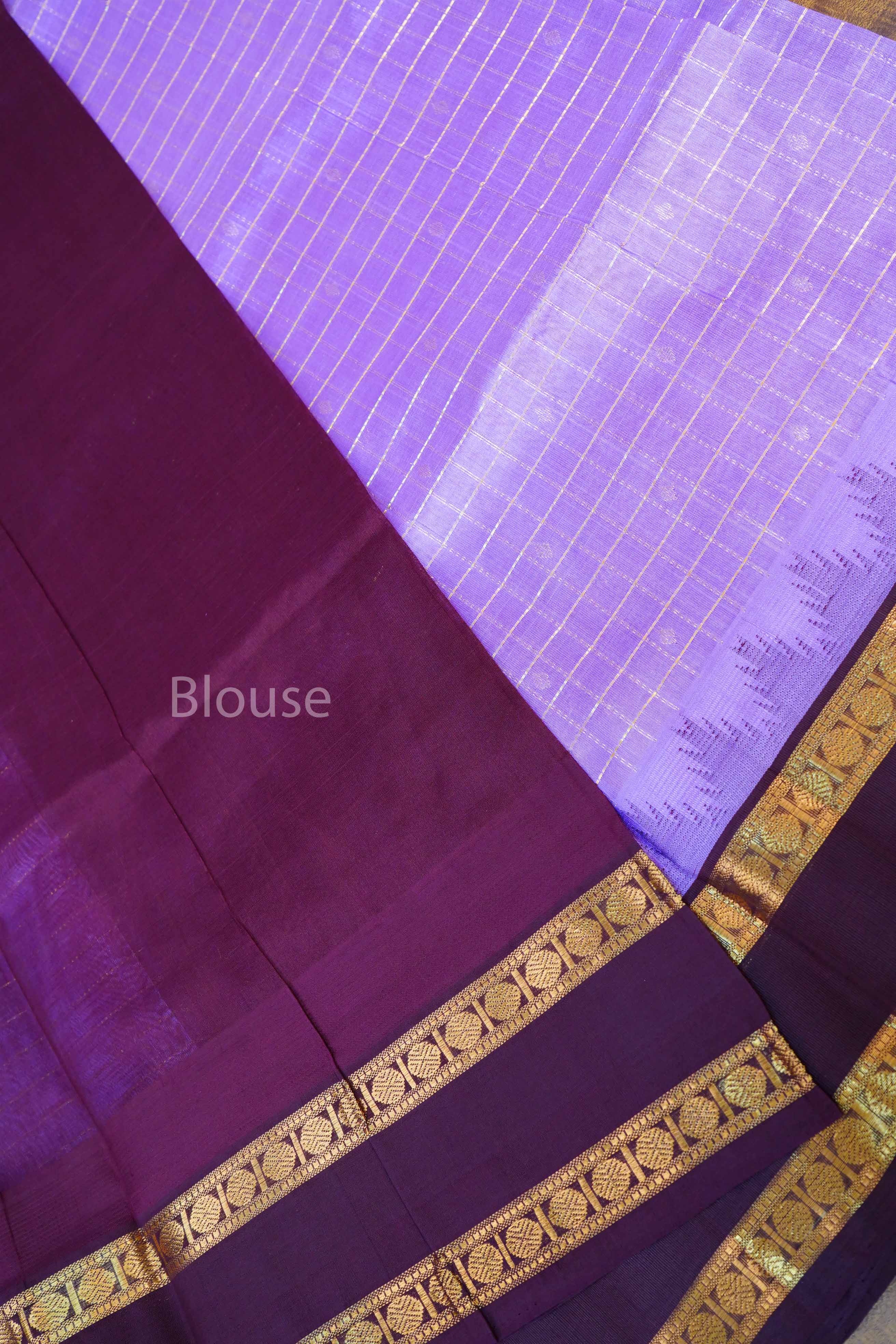 Lavender Kattam With Cocoa Bean Pure Silk Cotton Saree