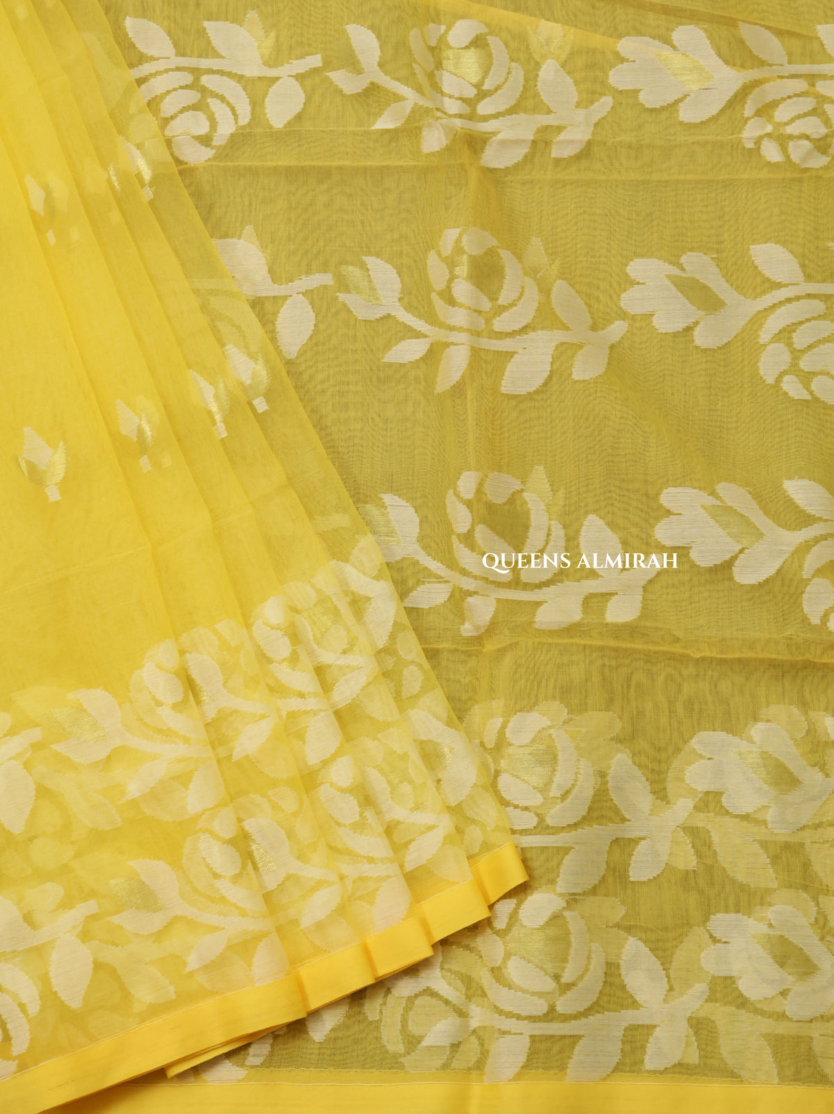 Yellow Muslin Jamdani Saree