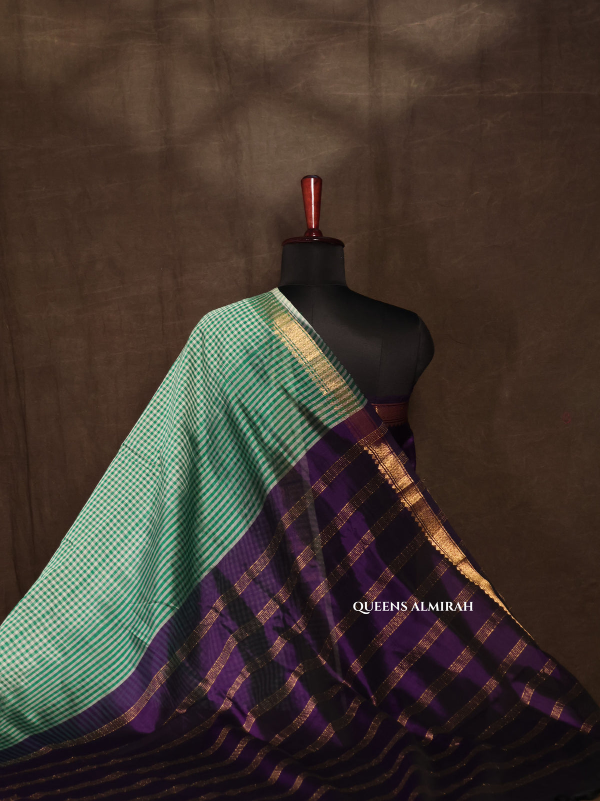 White With Green Kattam Pure Silk Cotton Saree