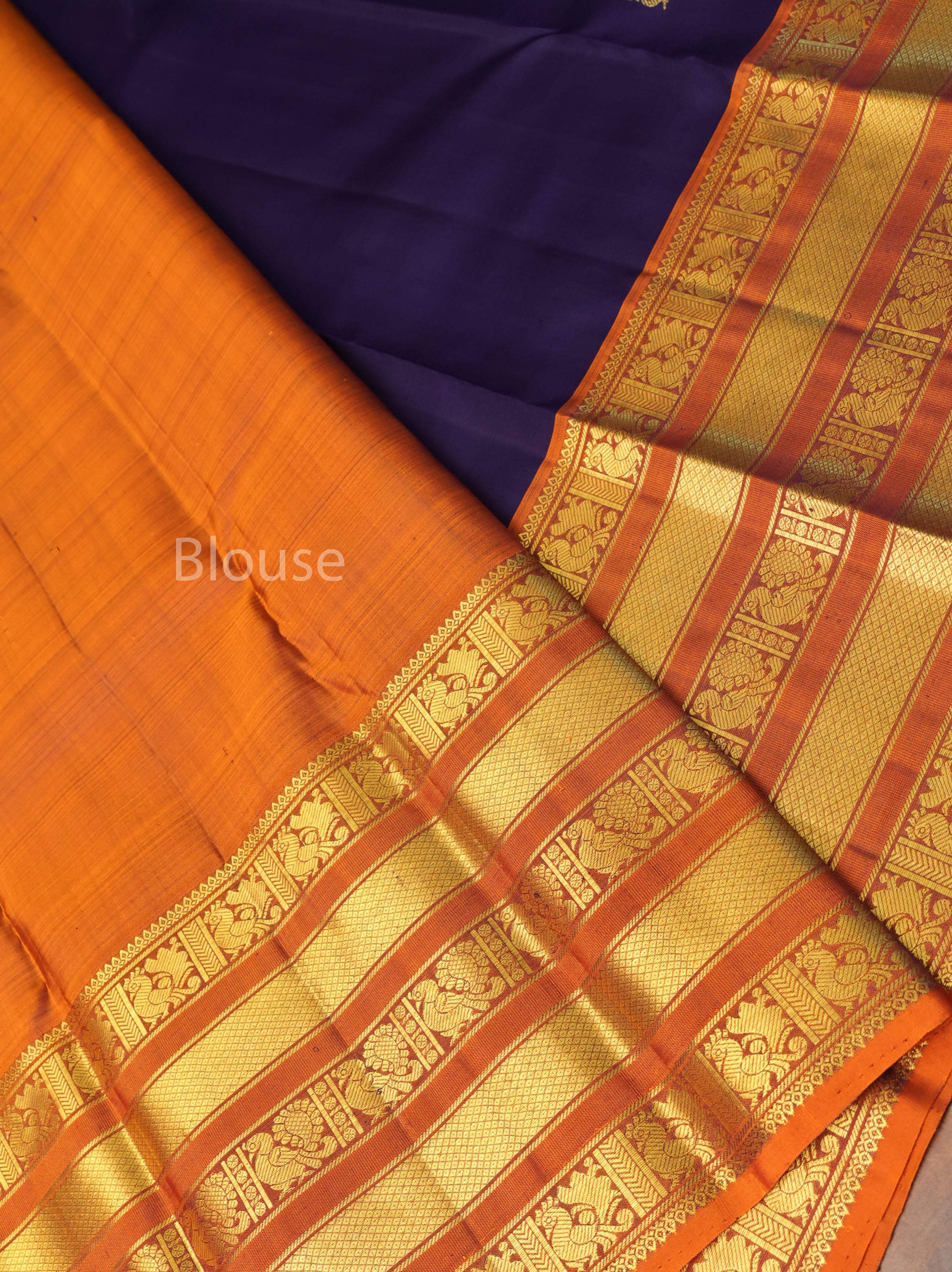 Navy Blue With Mustard Yellow Pure Kanchivaram Silk Saree