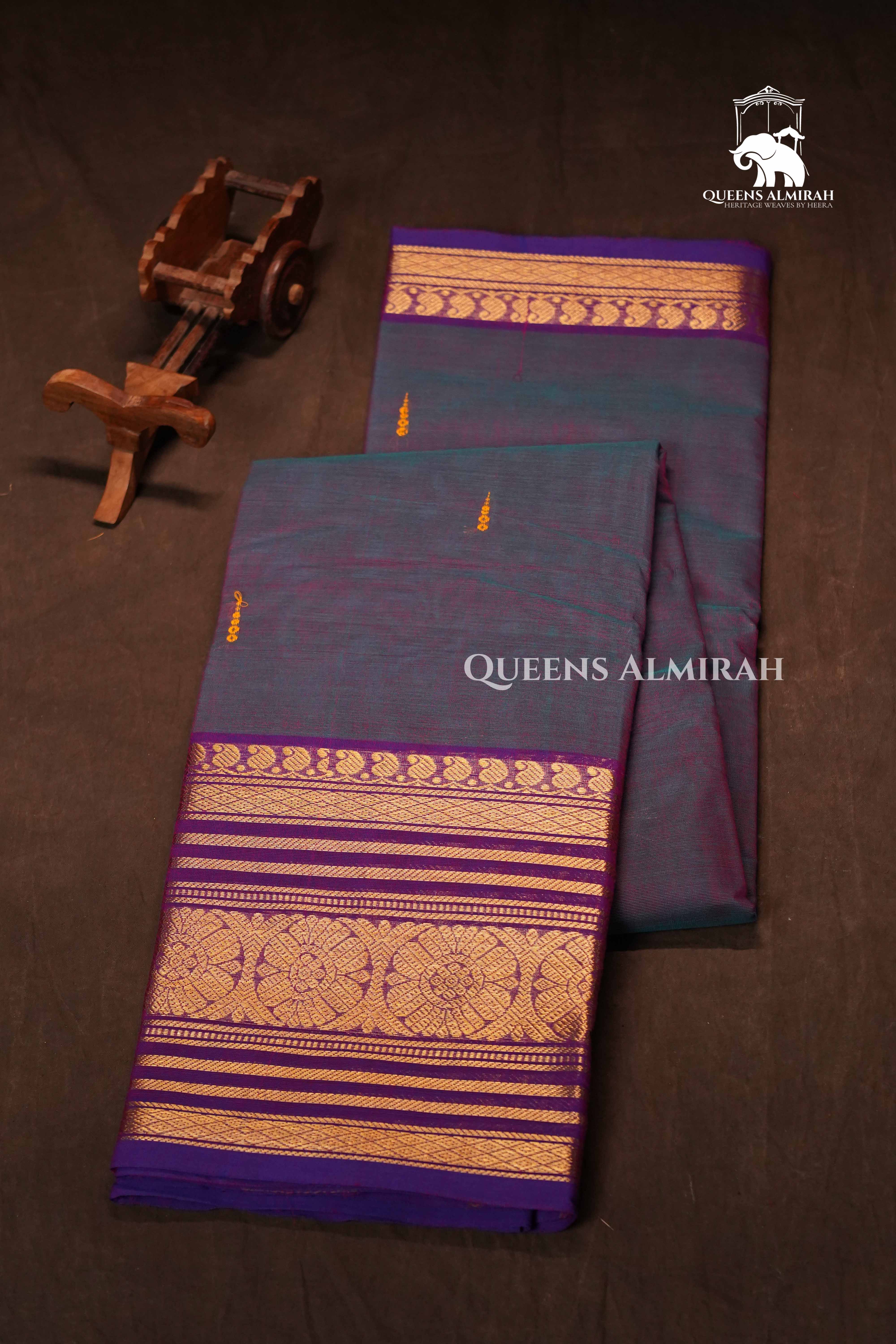Grey Purple Kanchi Cotton Saree