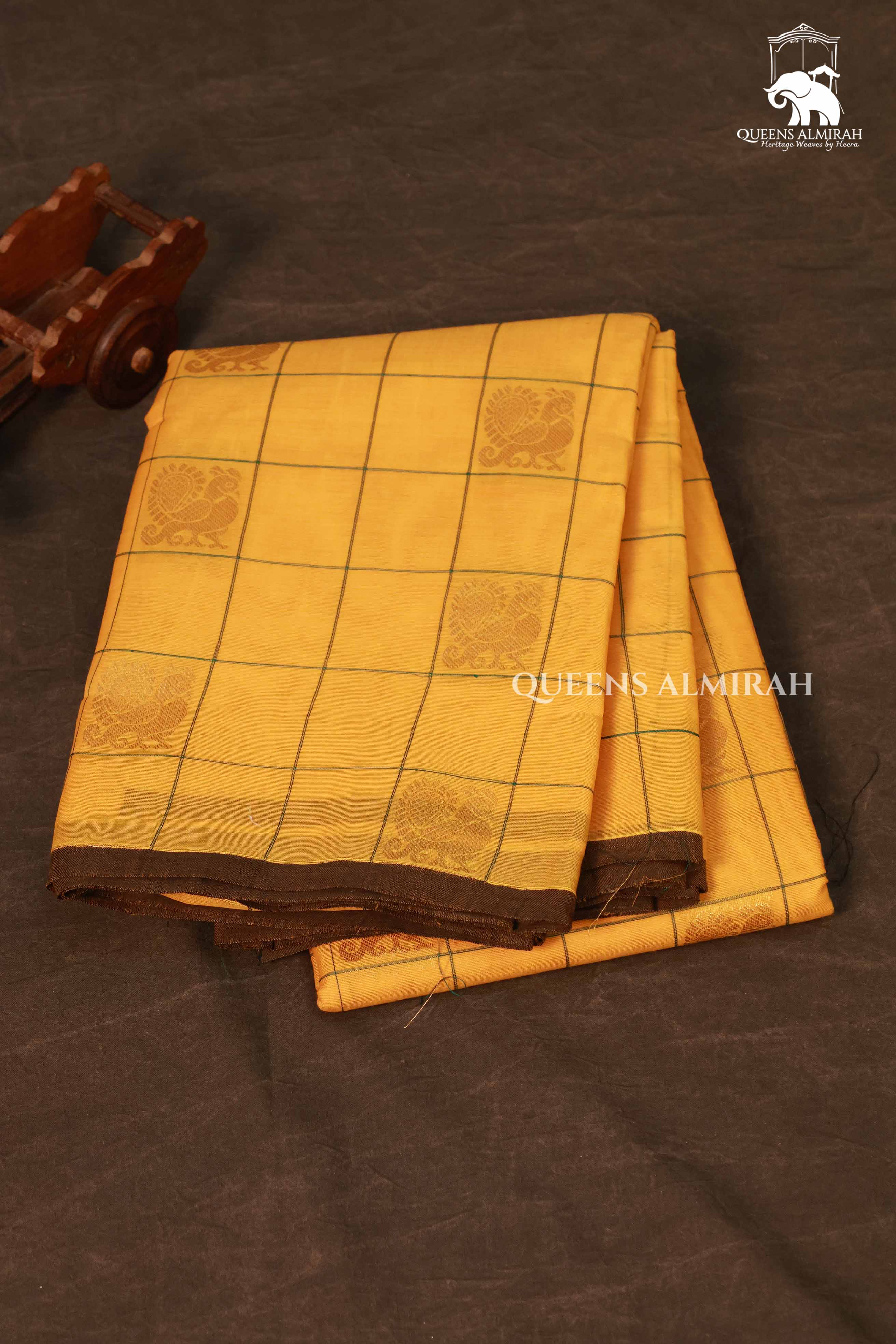 Yellow Kattam With Peacock Butta Kanchi Cotton Saree