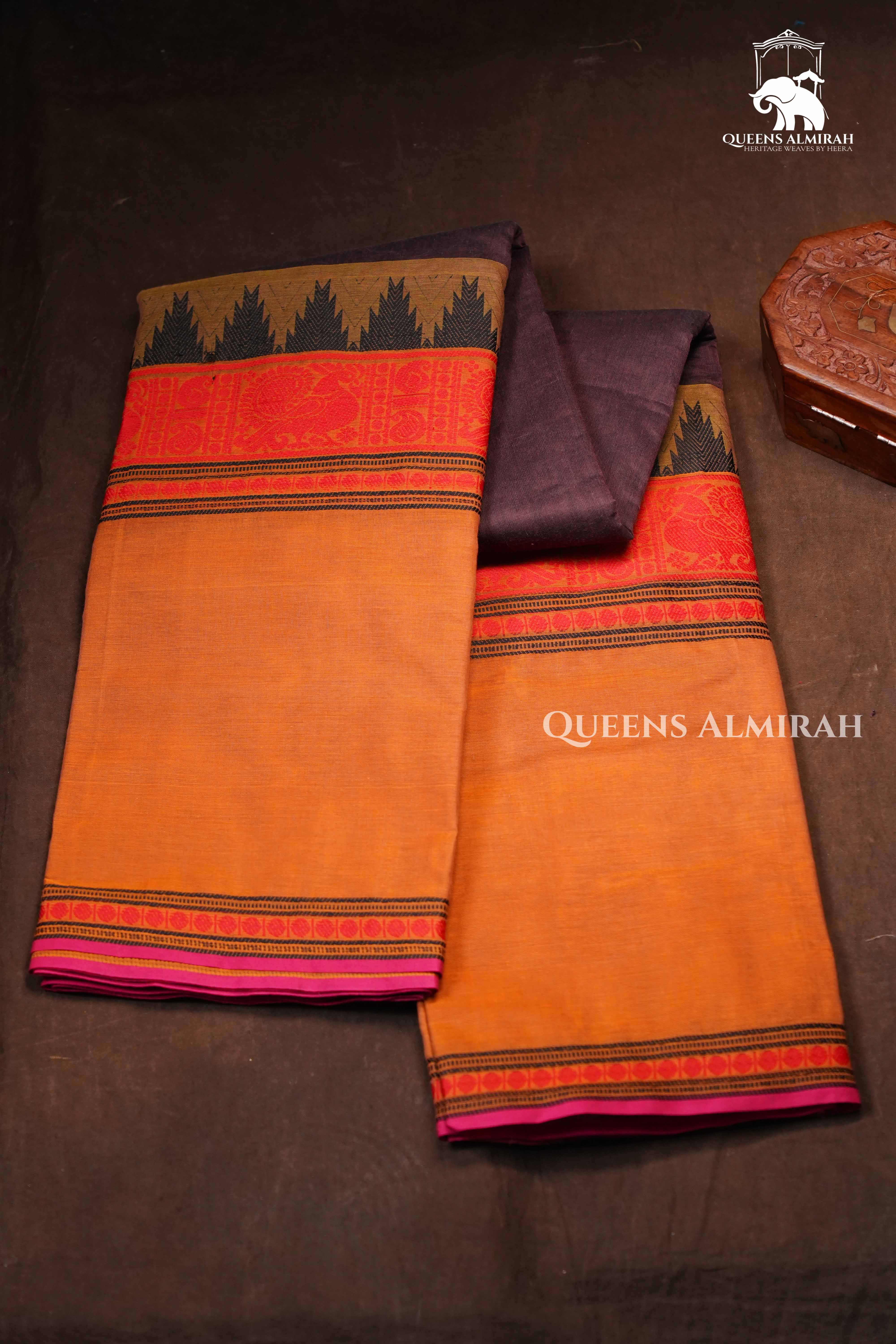 Chocolate Brown Chettinad Cotton Saree